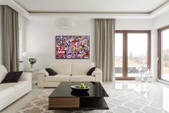 Just A Game - Pintura sobre lienzo con grandes capas de figuras y formas rojo púrpura