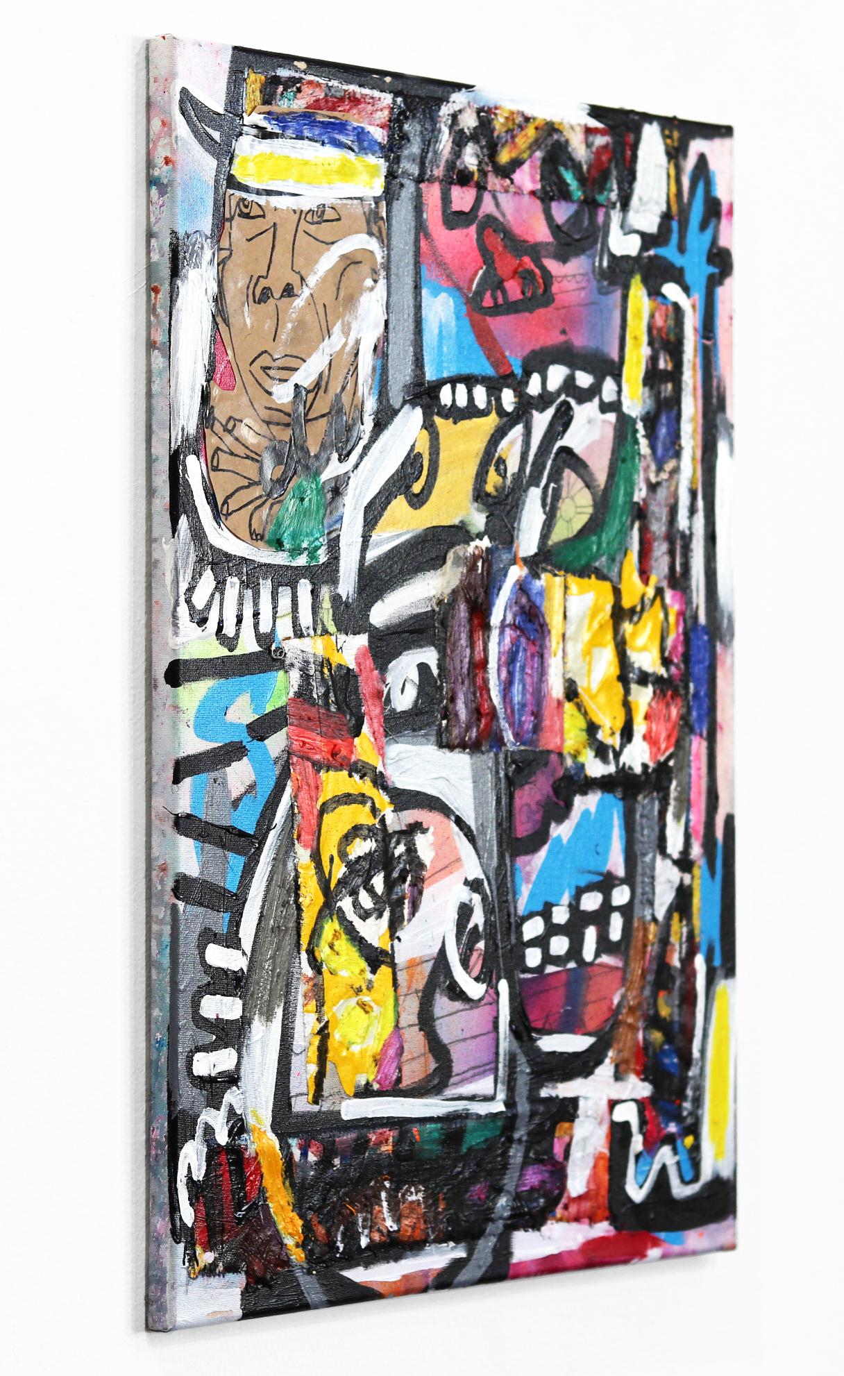 Madcap Muse - Quadro astratto colorato a tecnica mista Contemporary Painting in vendita 1
