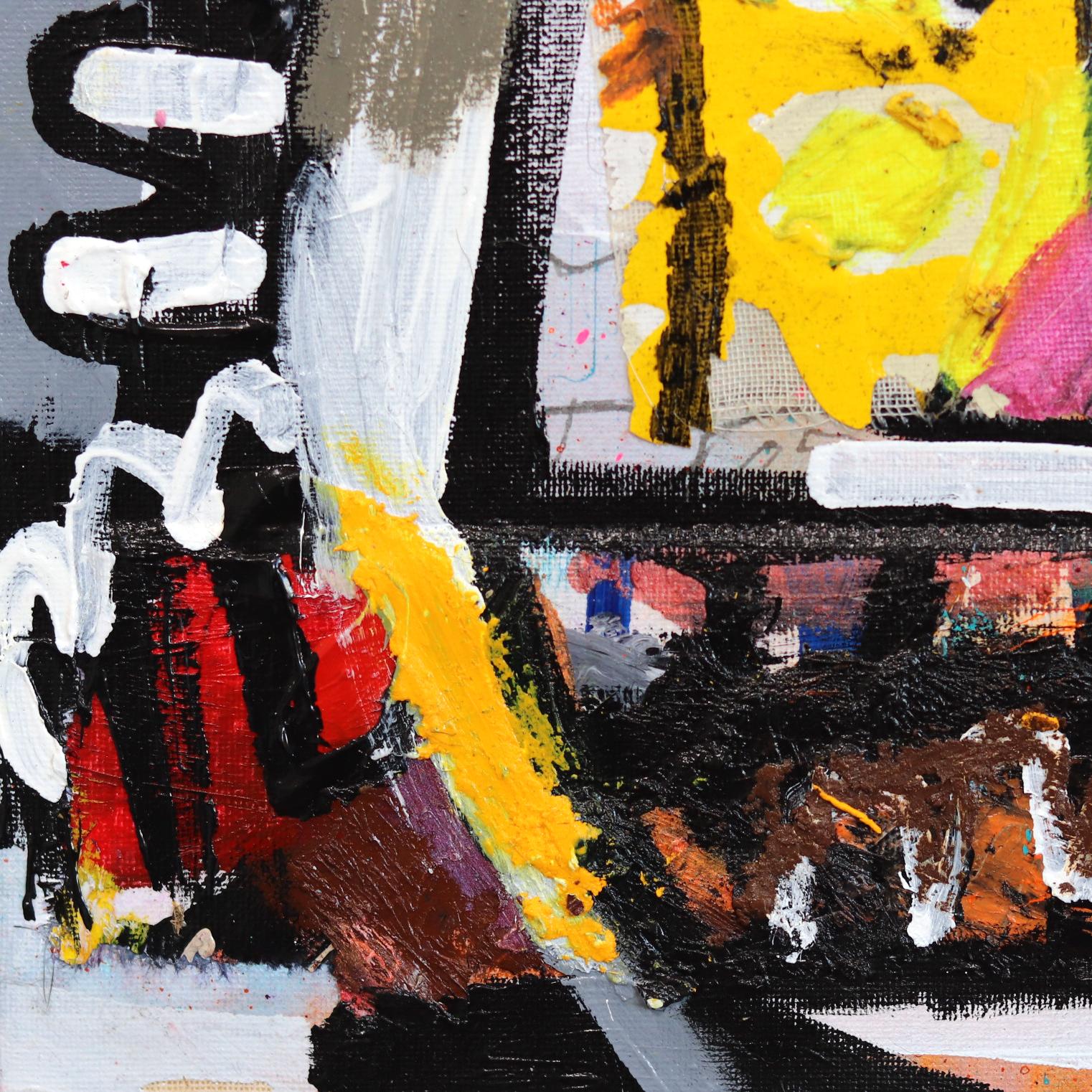 Madcap Muse - Quadro astratto colorato a tecnica mista Contemporary Painting in vendita 4