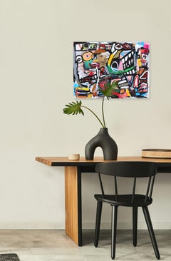 A Space Talk - Arte colorata figurativa astratta originale a strati e texture