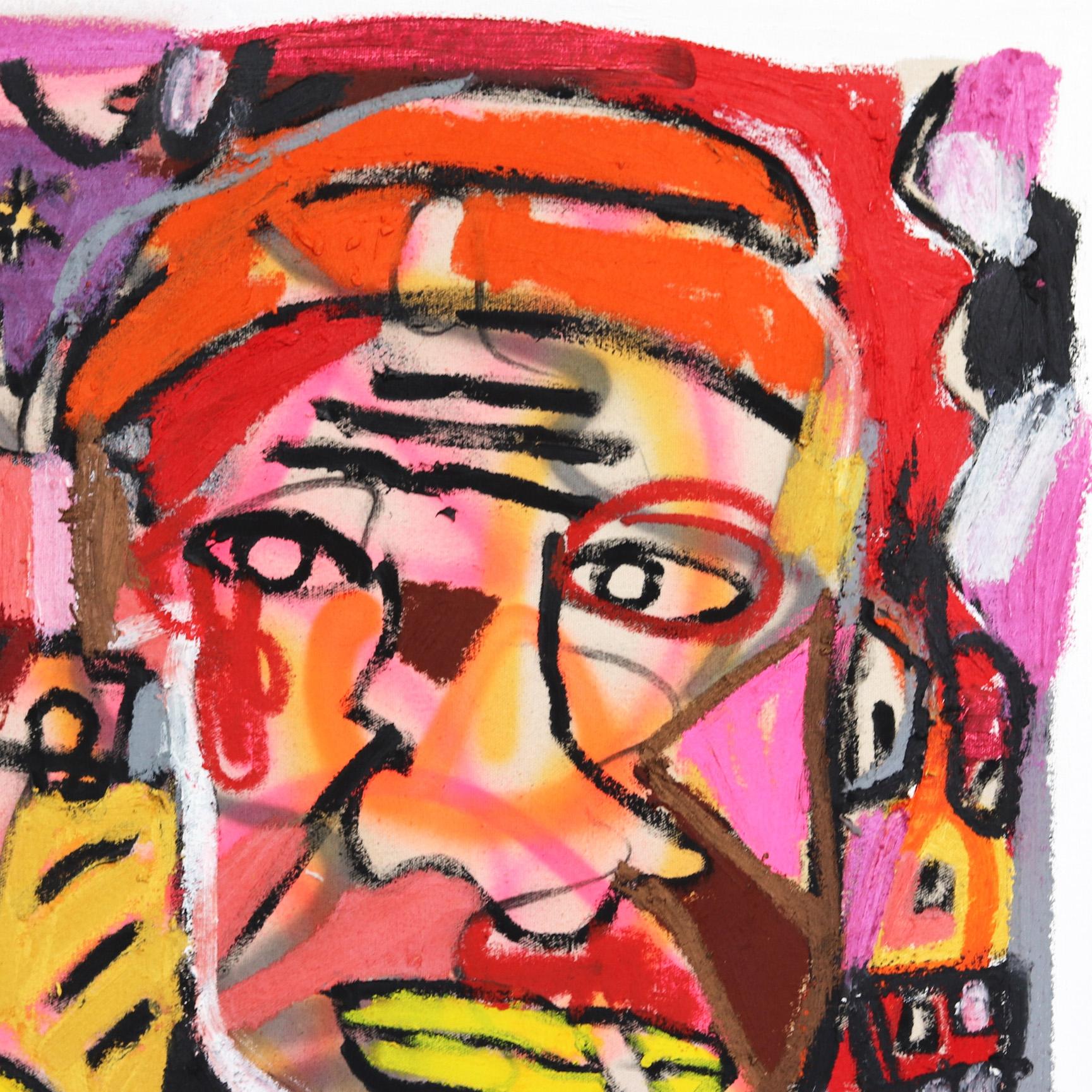 Los marginados - Gran pintura original figurativa abstracta textural de arte callejero en venta 2