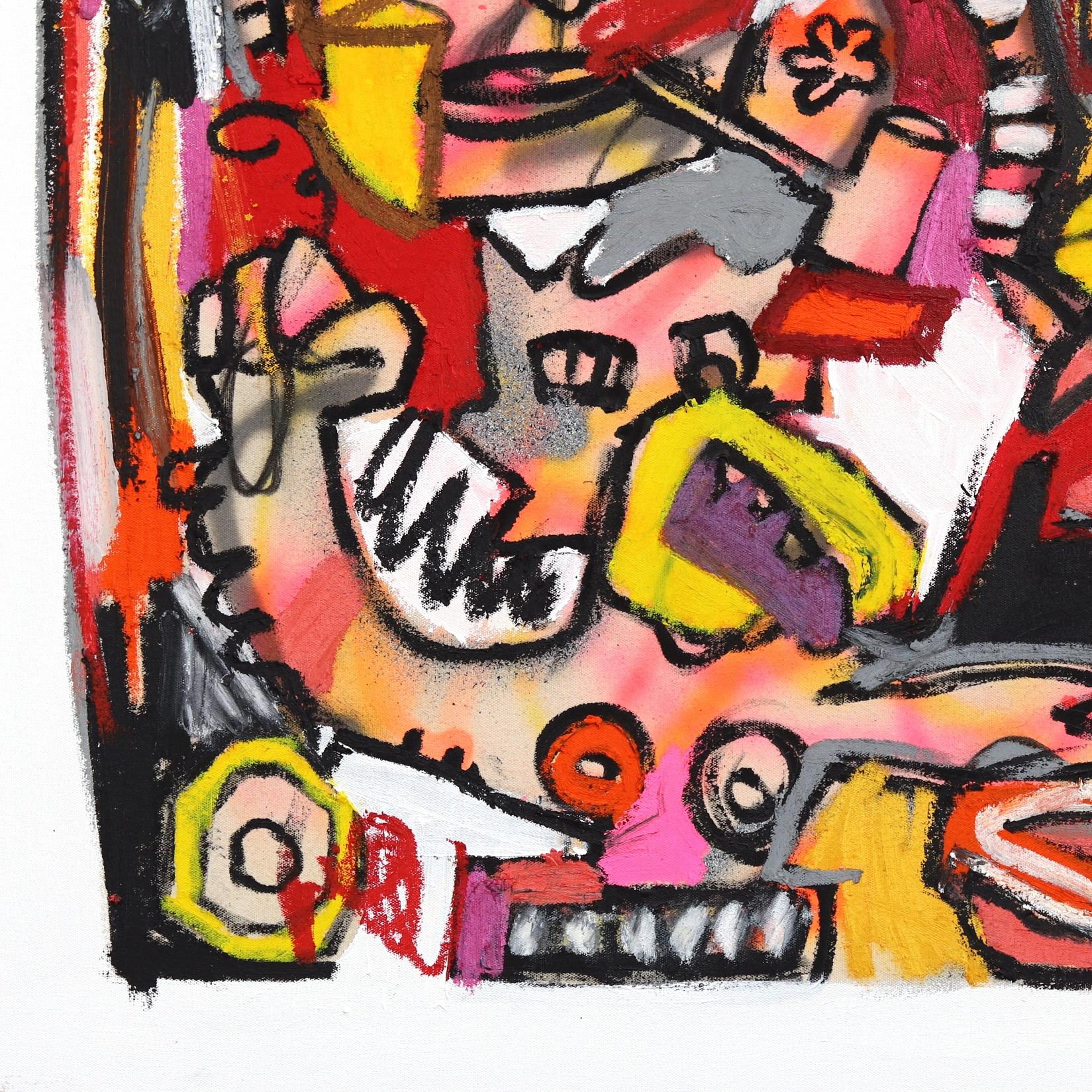 Los marginados - Gran pintura original figurativa abstracta textural de arte callejero en venta 4