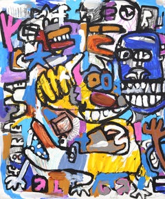 Up - Arte espontáneo, abstracto, vibrante, original y colorido de técnica mixta
