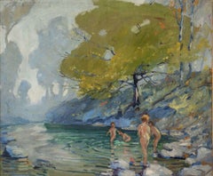 "Children Bathing in a Forest Pool"