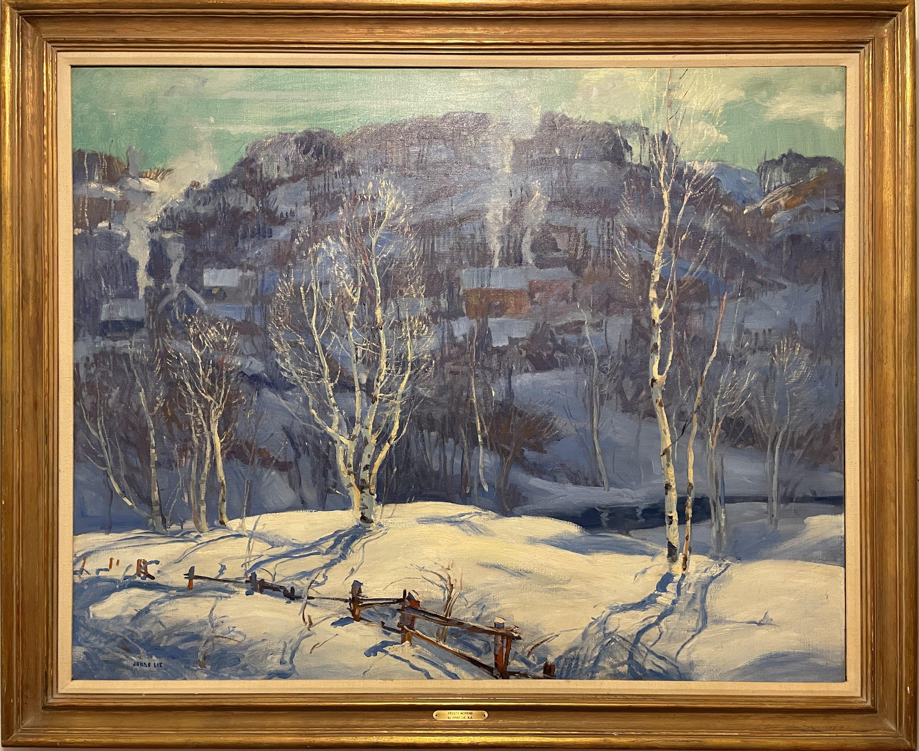 « Frosty Morning », Jonas Lie, scène de paysage de neige d'hiver impressionniste américaine en vente 1