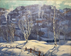 "Frosty Morning, " Jonas Lie, American Impressionist Winter Snow Landscape Scene