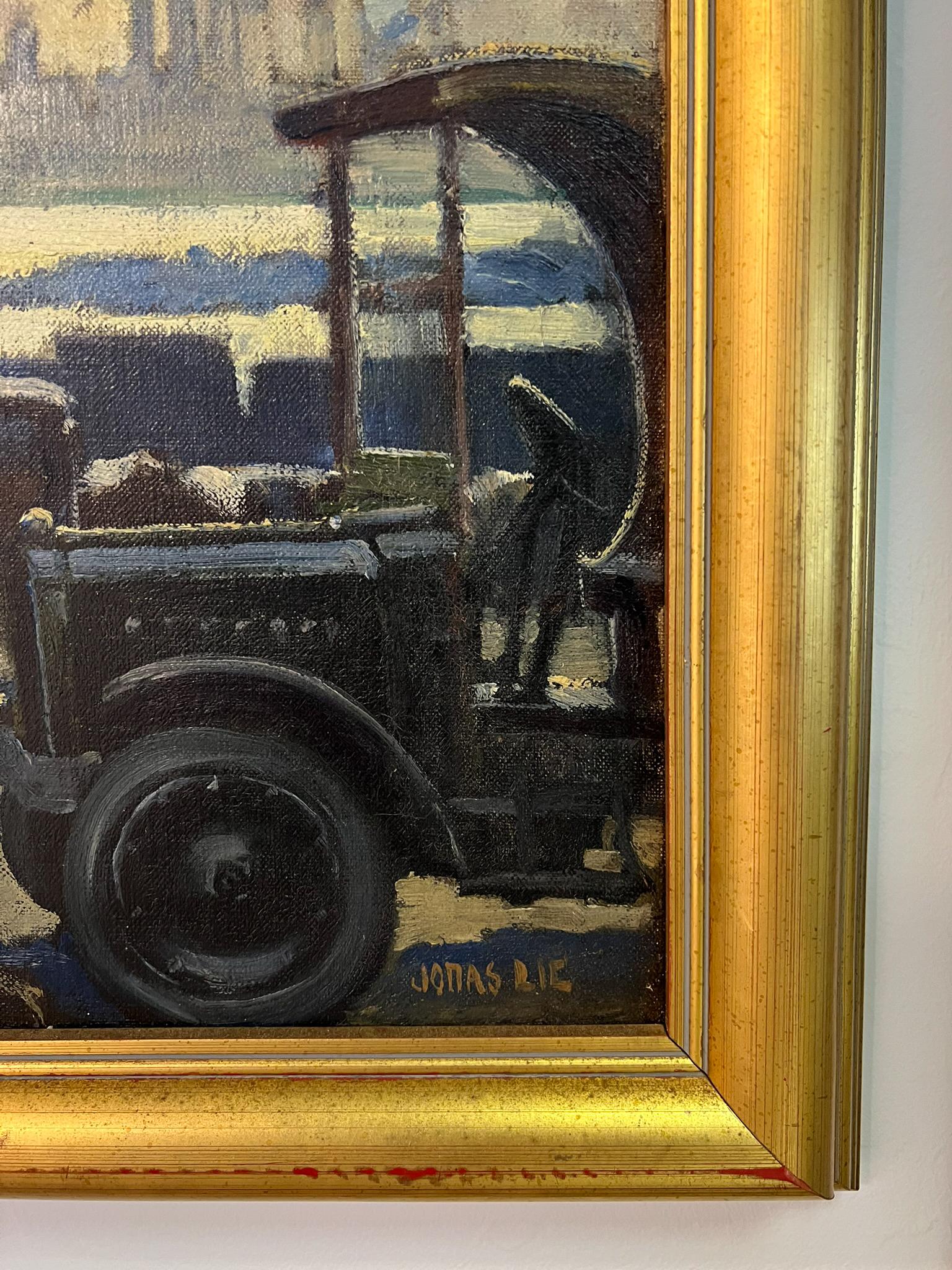 The Spirit of Transportation Painting.  Industrial Scene-Planes and Automobiles For Sale 1