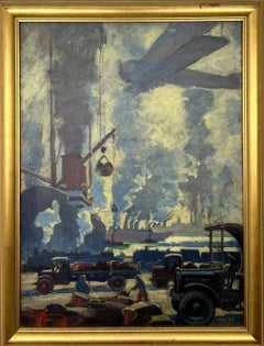 The Spirit of Transportation Painting.  Industrial Scene-Planes and Automobiles