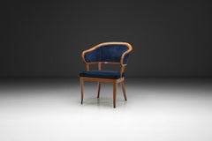 "Jonas Love" Armchair with Blue Upholstery by Carl Malmsten, Sweden Mid-20th C