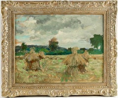 Jonas Lucien Oil on Pannel Haystacks under the Thunderstorm, circa 1946
