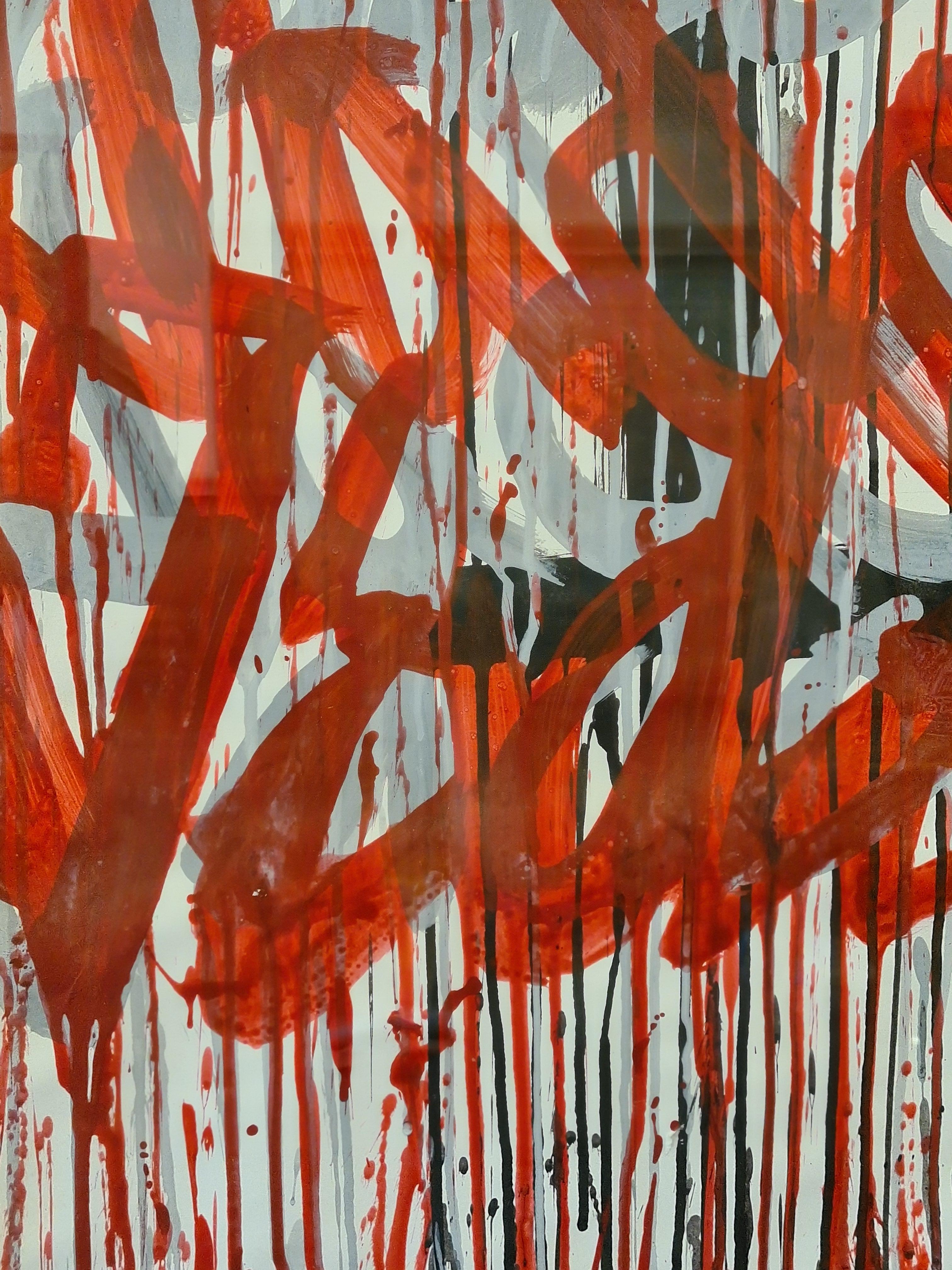 Graffiti francés de principios del siglo XXI, arte callejero, pintura por goteo sobre papel de Jonas 