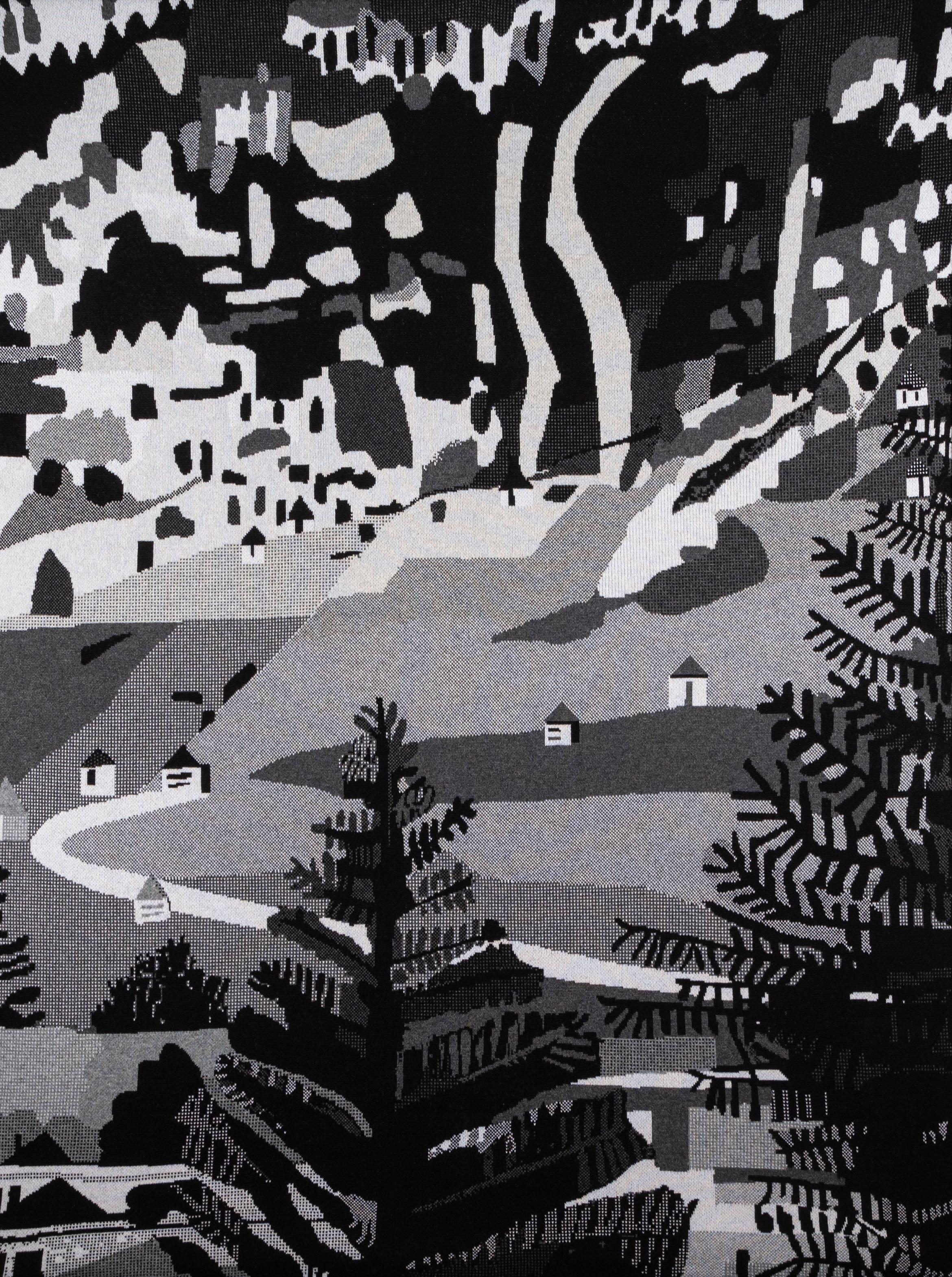 Sin título (Ladera), 2018 - Paisaje monocromo sobre cachemira + tela de jacquard - Art de Jonas Wood