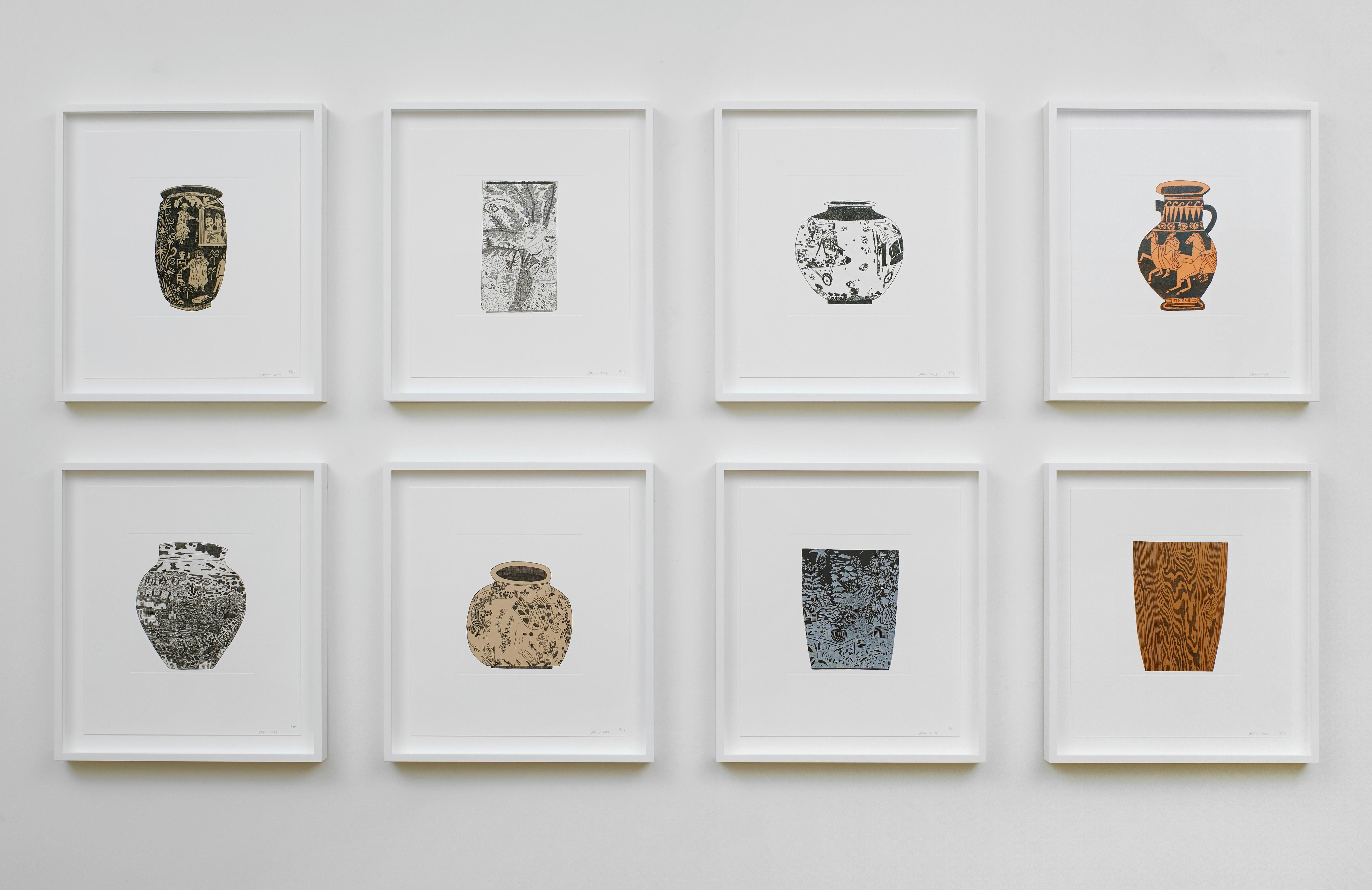Jonas Wood 
8 Pots, 2017
Etching with chin-collé on White Satin Somerset paper, in 8 parts
40.6 x 35.6 cm
16 x 14 in
Edition 7 of 15 (+ 3 APs)