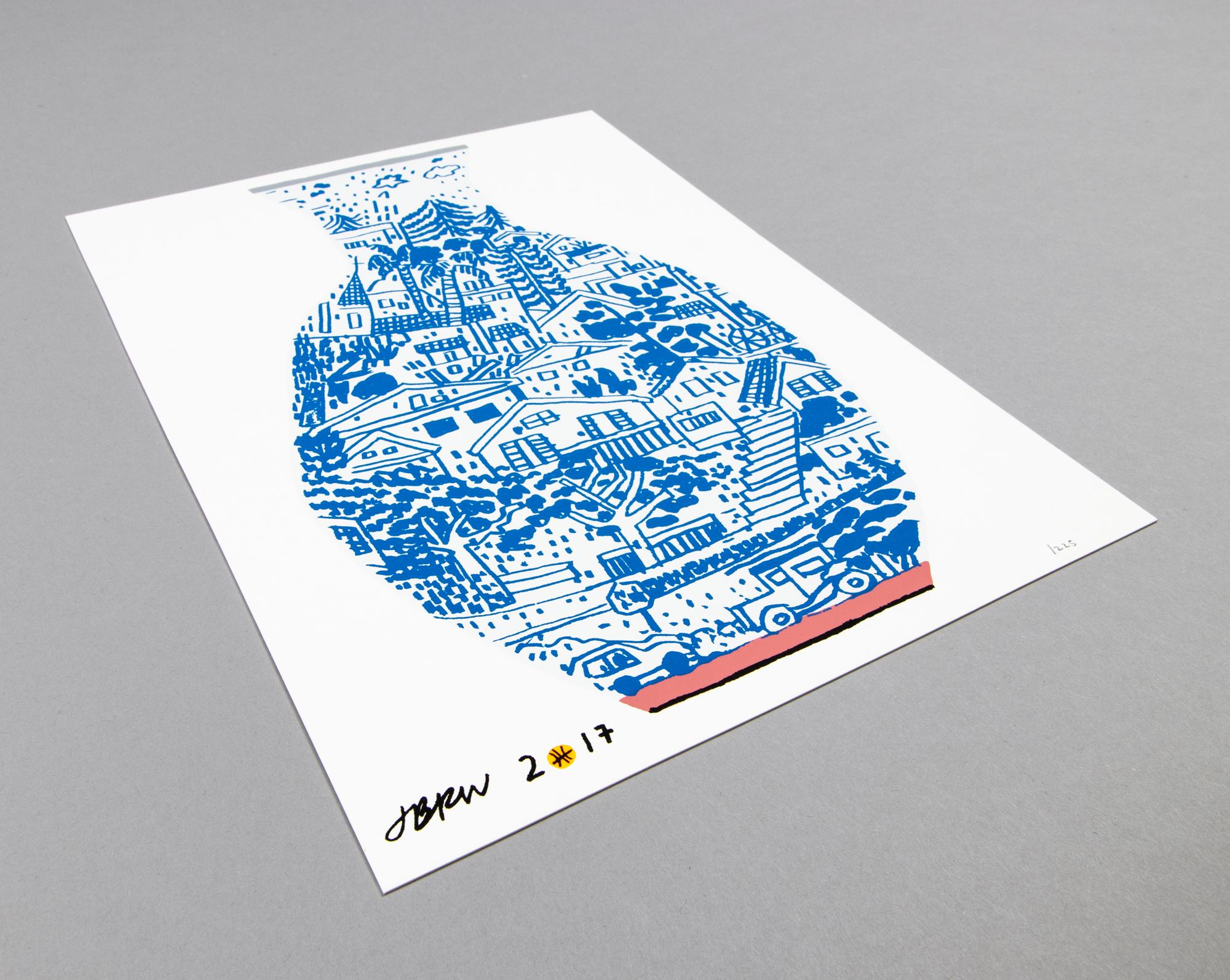 Blue Frimkess Landscape Pot, Contemporary Art, Still Life, 21st Century - Print by Jonas Wood