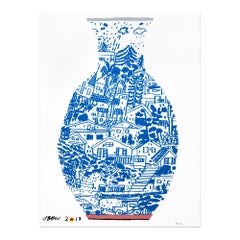 Blue Frimkess Landscape Pot, Contemporary Art, Still Life, 21st Century