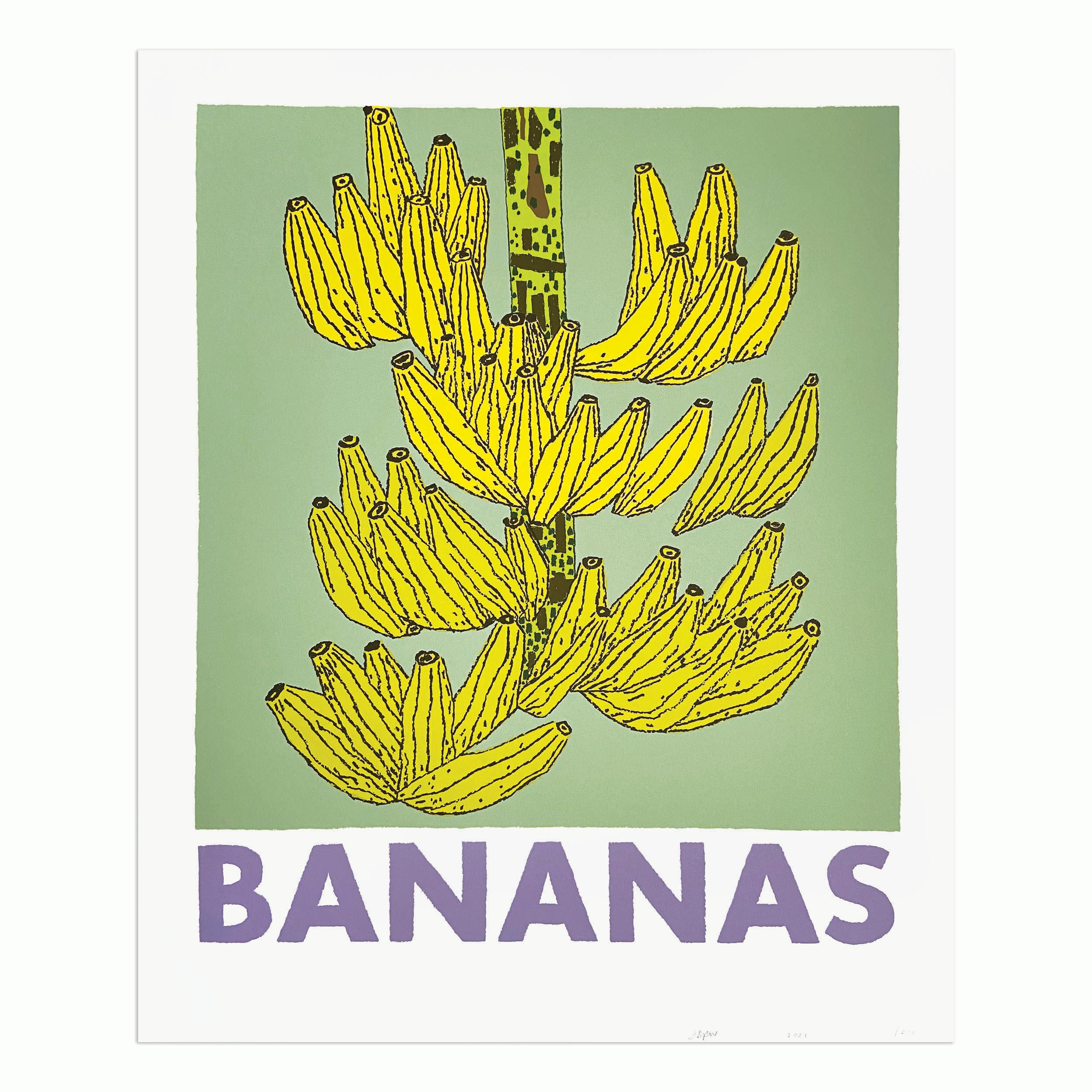 Jonas Wood (American, b. 1977)
Bananas, 2021
Medium: 9-color screen print on rising museum board
Dimensions: 71.1 × 58.4 cm (28 × 23 in)
Edition of 200: Hand-signed and numbered
Condition: Excellent