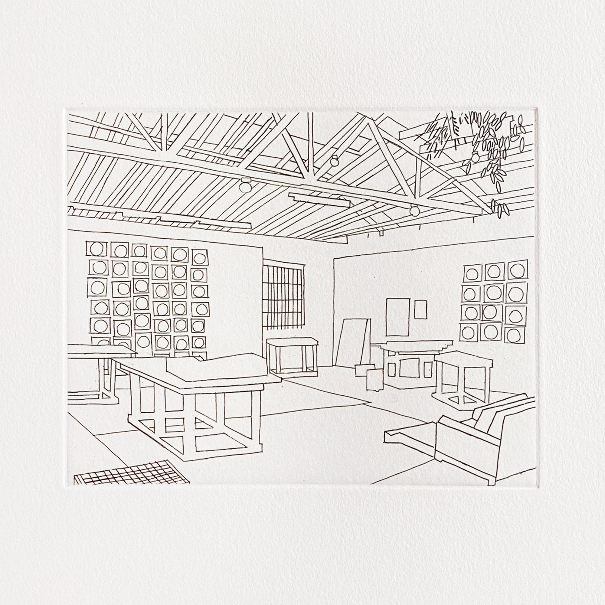 Wood Wood, Bball Studio - Acquaforte con libro e borsa, 2019, Stampa firmata - Figurative Print Grigio di Jonas Wood
