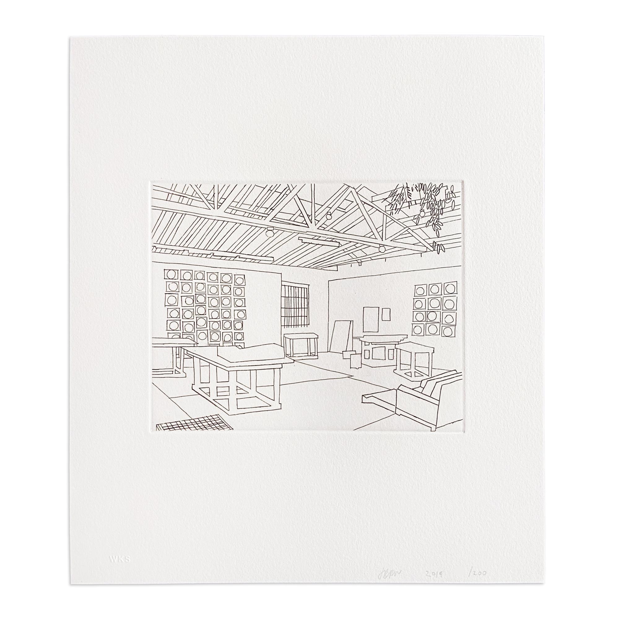 Interior Print di Jonas Wood - Wood Wood, Bball Studio - Acquaforte con libro e borsa, 2019, Stampa firmata