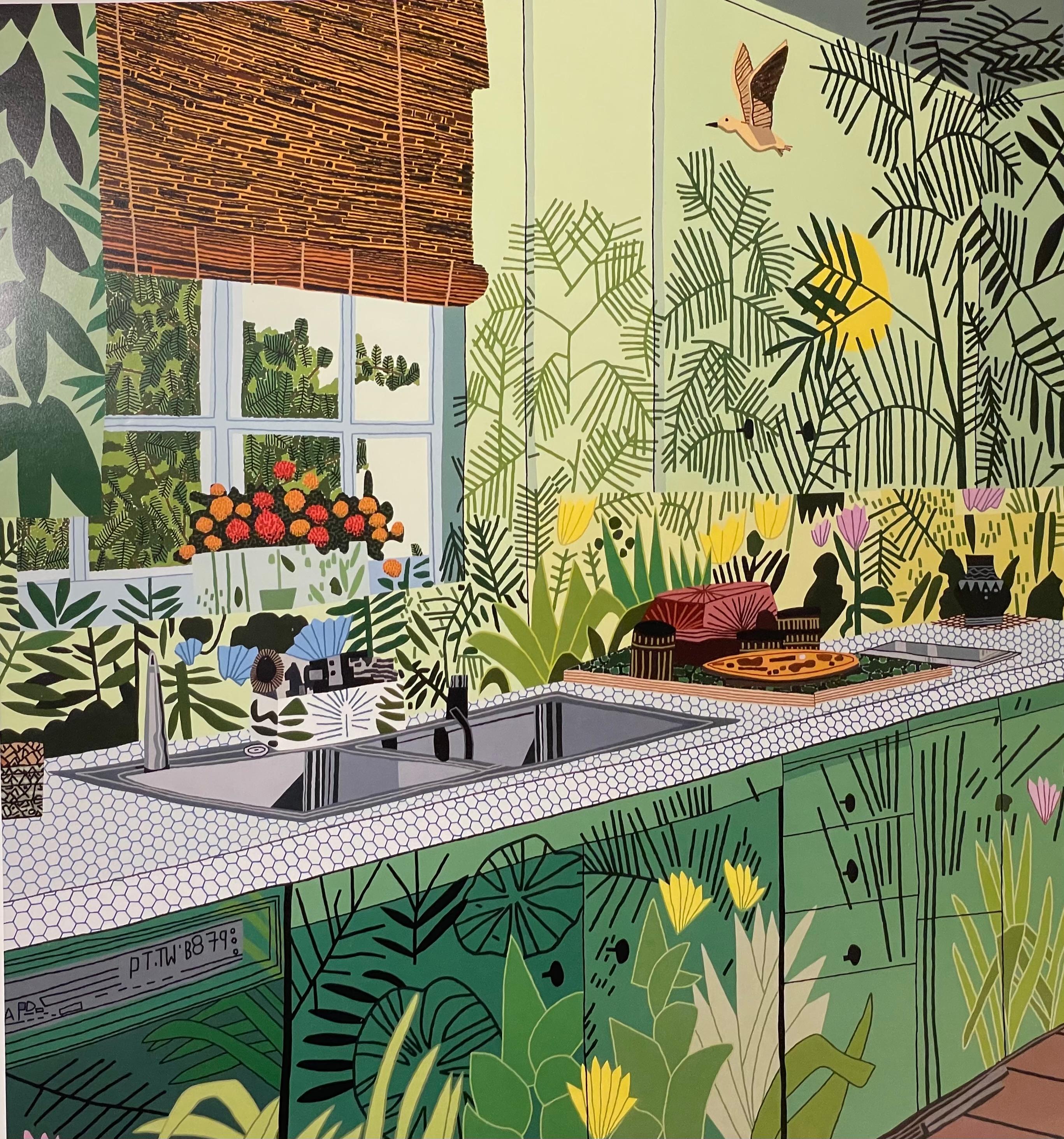 Nach Jonas Wood Jungle Küche, Ausstellungsplakat, Interieurs und Landschaften, Kordansky  im Angebot 2