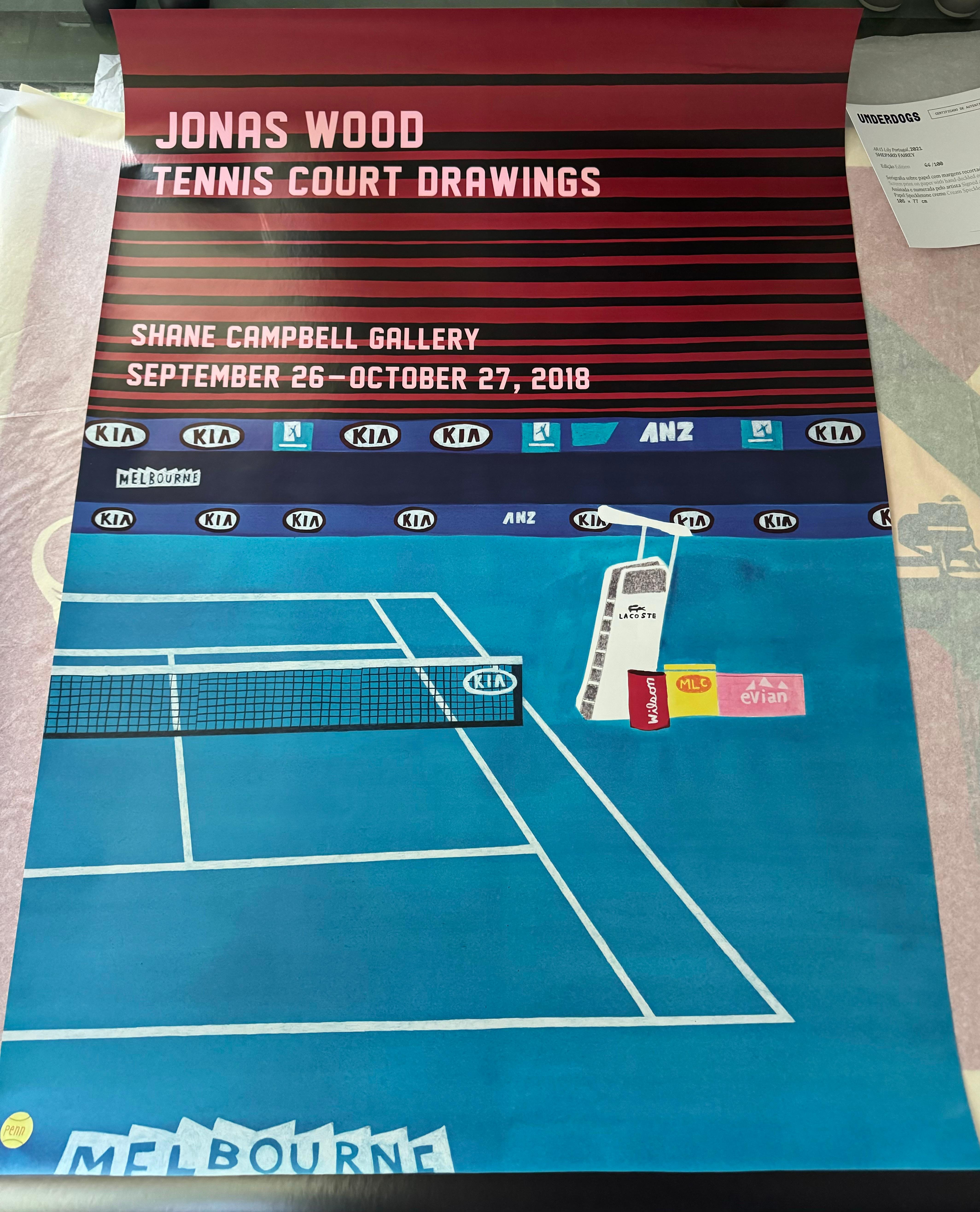 Jonas Wood Tennis Court Drawings, 2018 Affiche de l'exposition contemporaine de Melbourne en vente 1