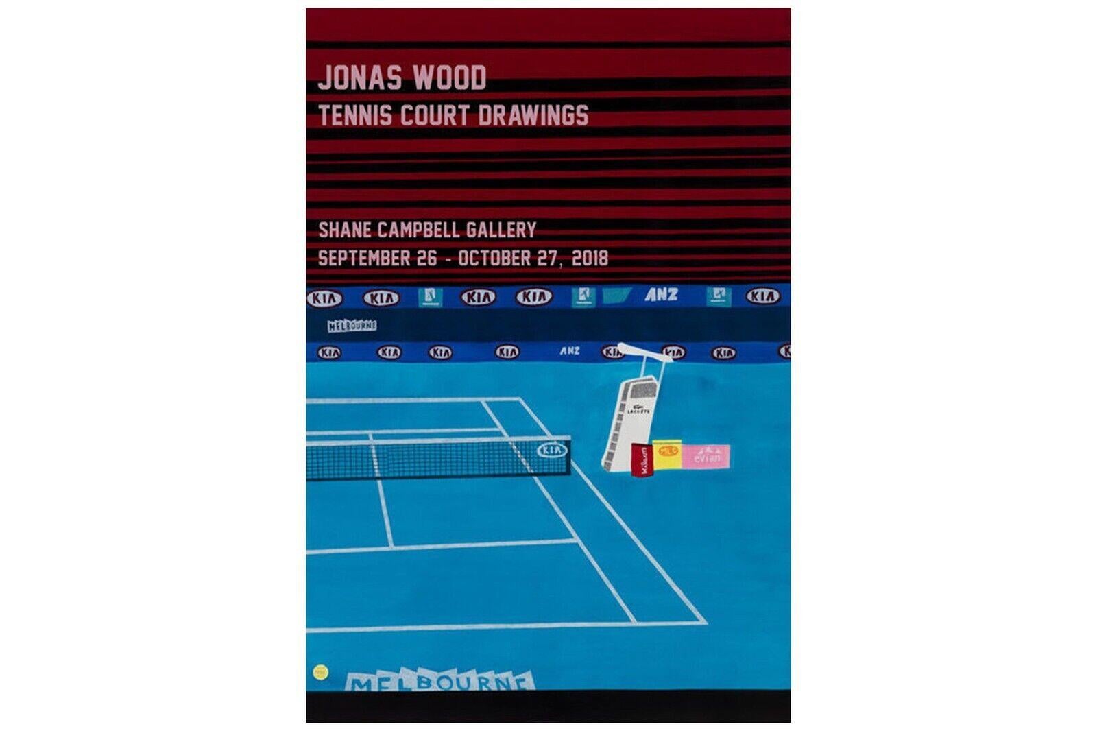 "TENNIS COURT DRAWINGS EXHIBITION POSTER" by Jonas Wood
Year: 2018
Medium: Poster
Dimensions: 91.4 x 61 cm / 36 x 24 in

Immerse yourself in the vibrant world of contemporary art with this captivating exhibition poster by Jonas Wood. Created in 2018