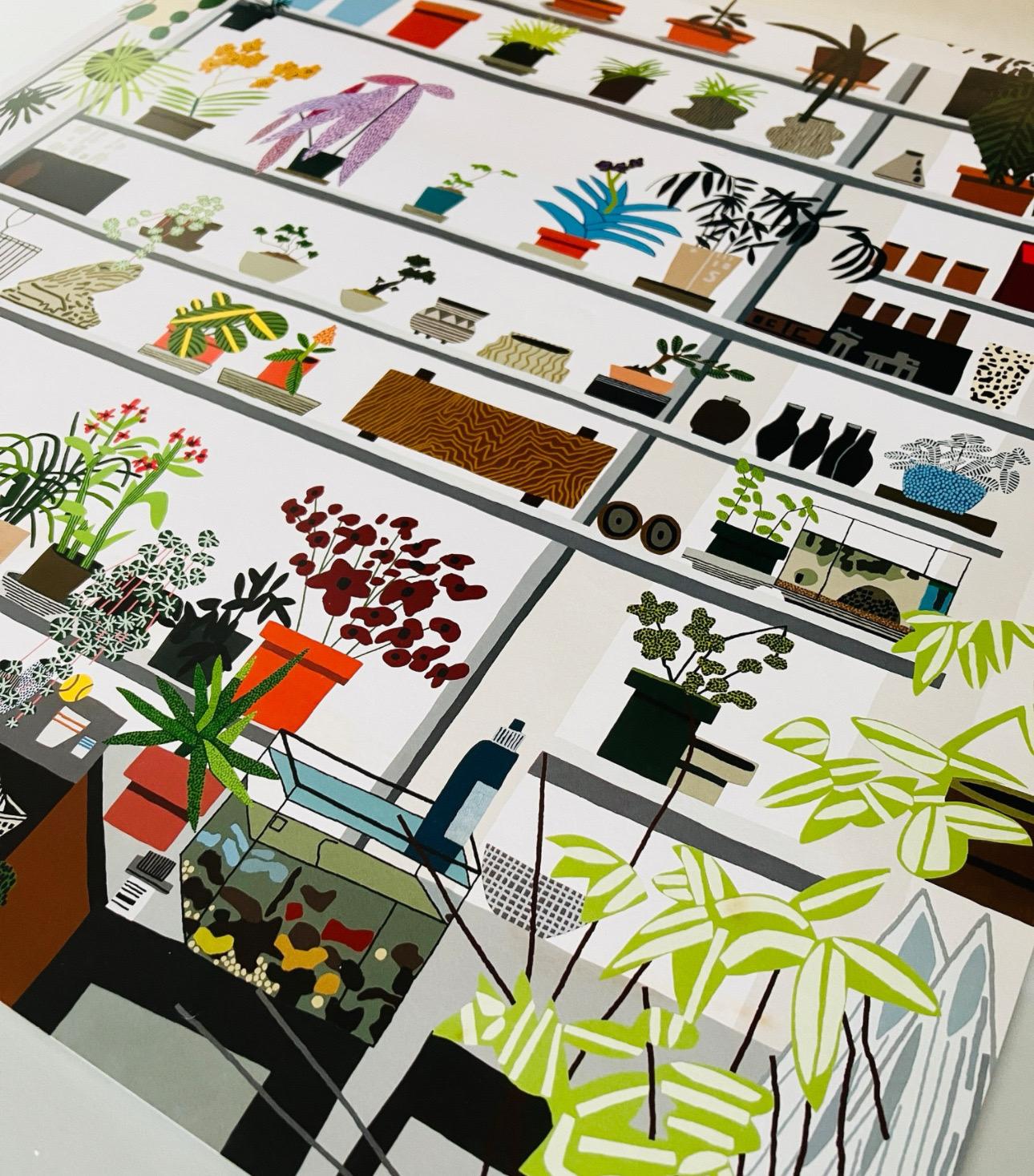 Jonas Wood, Natura morta su scaffale grande, 2017

Stampa litografica offset in edizione limitata a colori su carta intelata dell'artista visivo contemporaneo americano Jonas Wood dal titolo 
