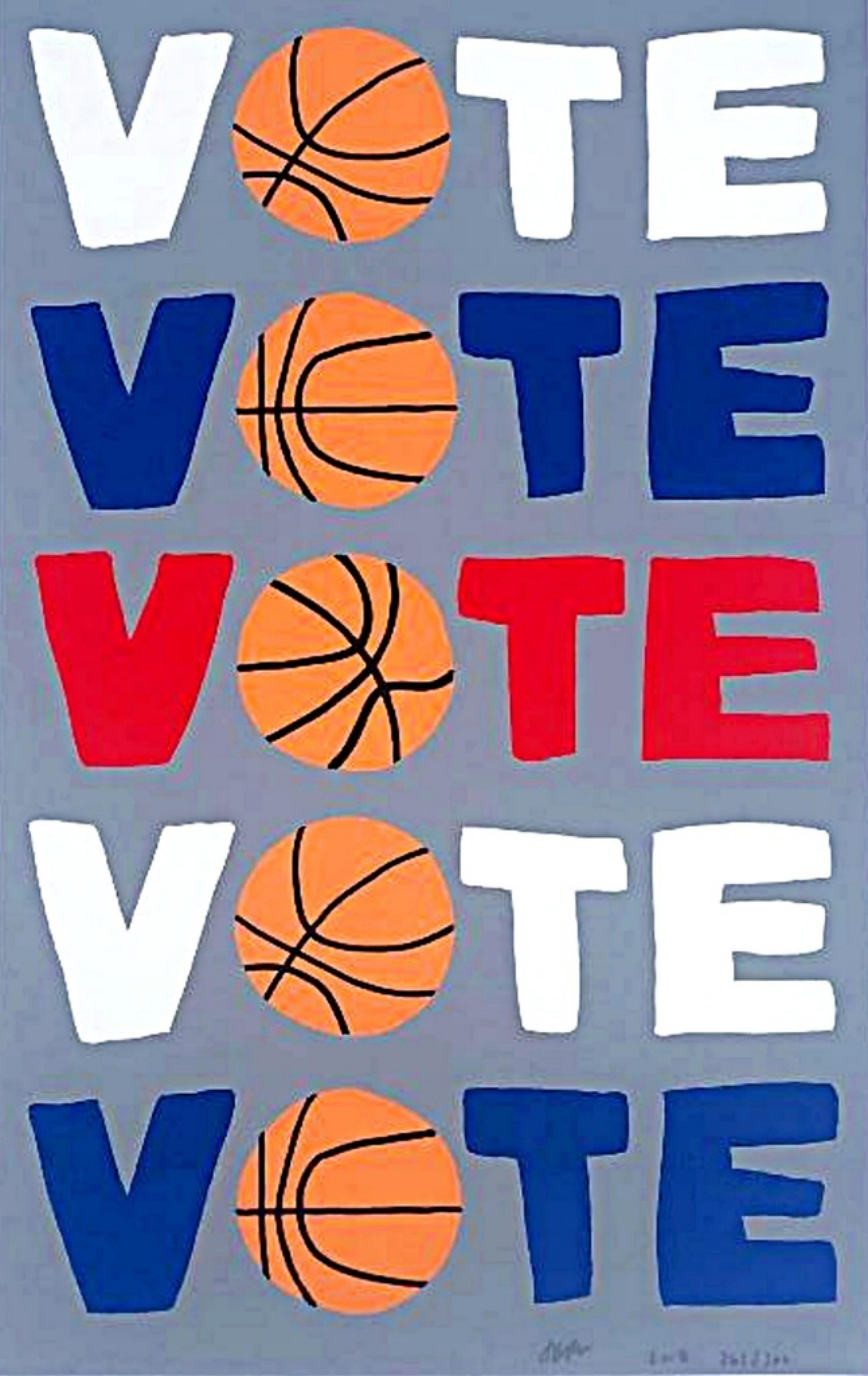 Figurative Print Jonas Wood - VOTE, sérigraphie politique en édition limitée avec la célèbre image de basket-ball de l'artiste