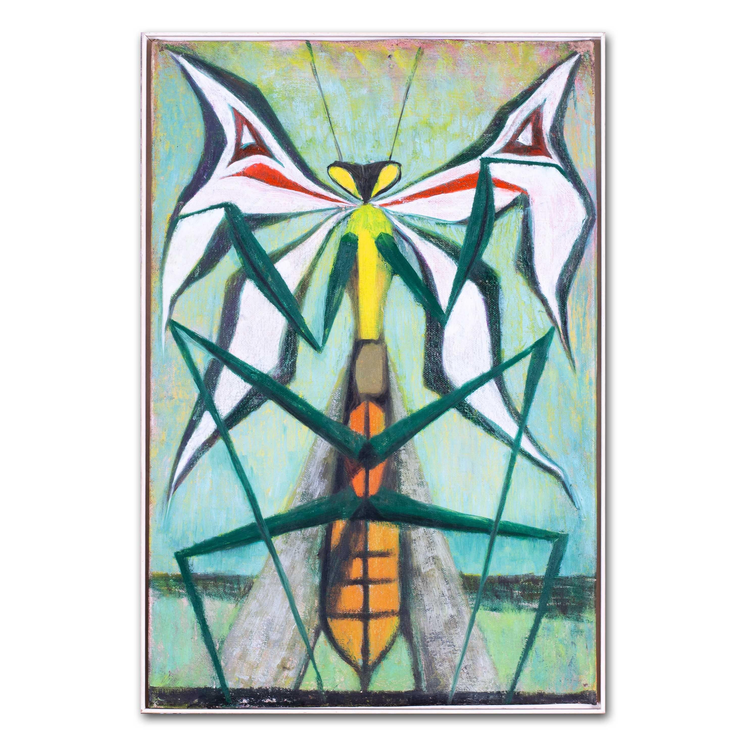 1950s British surrealist painting of a preying mantis by Jonathan Adams 3