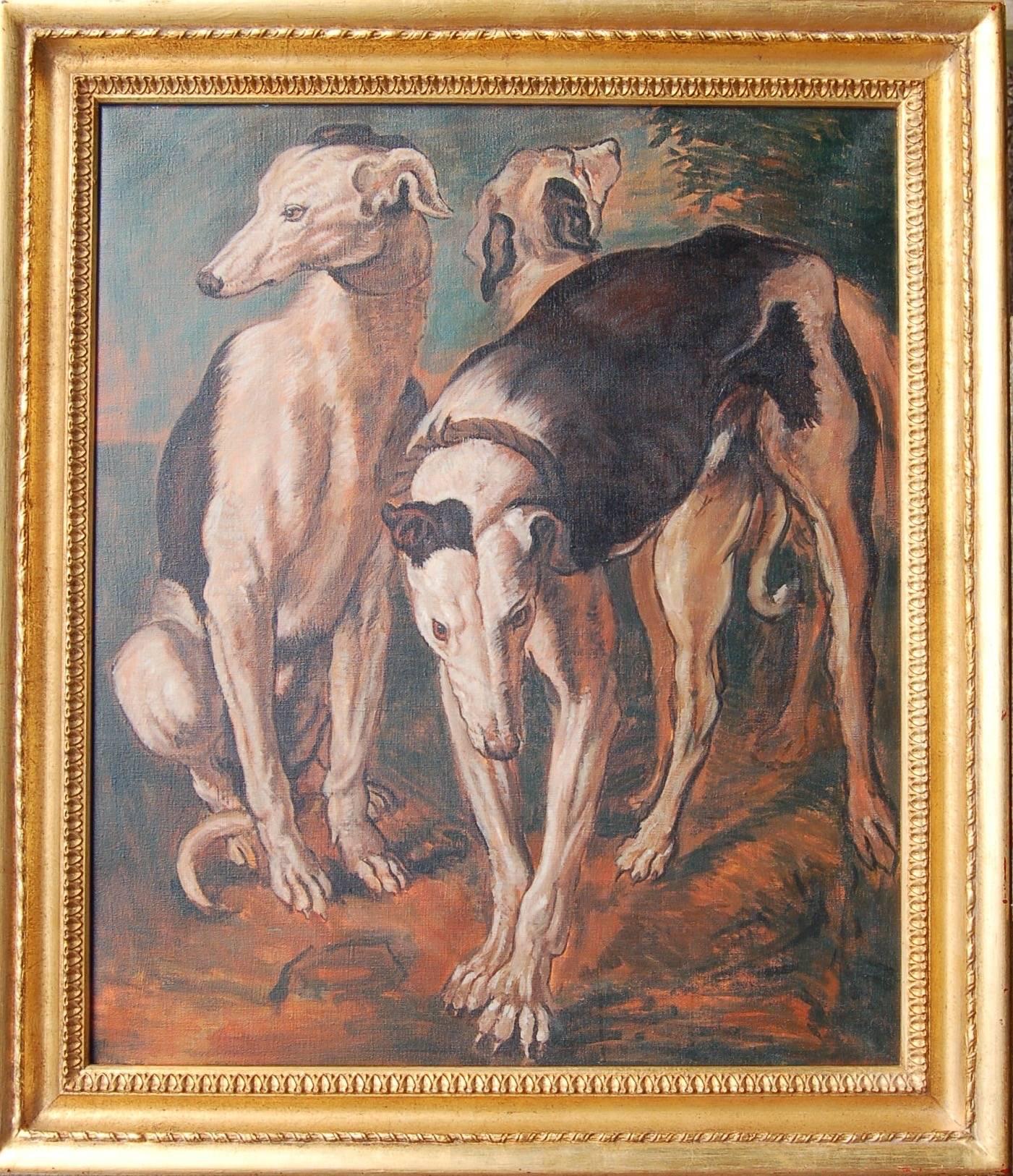 Animal Painting Jonathan Adams - Trois lévriers, copie contemporaine d'une œuvre de J. Snyders 1650