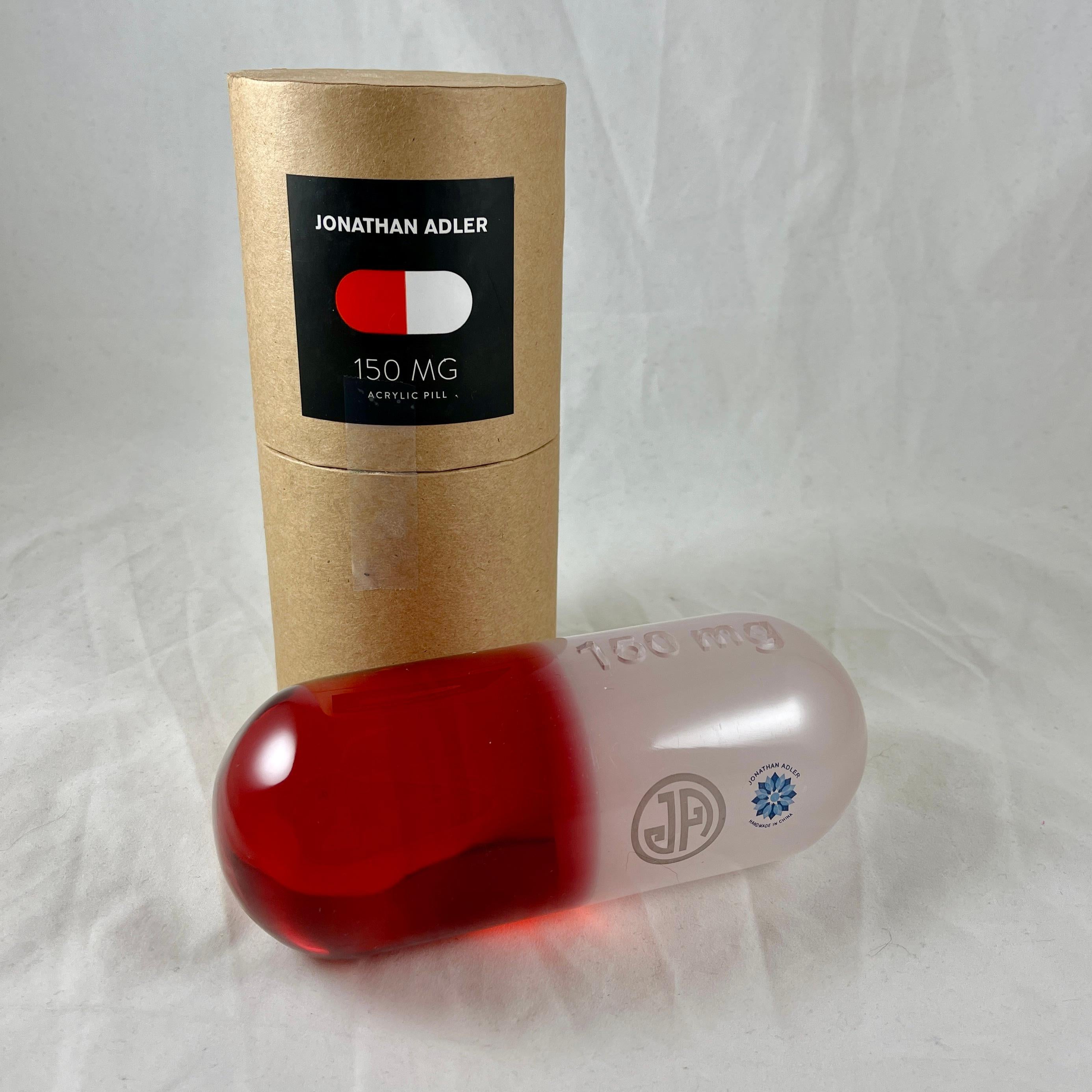 Molded Jonathan Adler Acrylic Pop Art Pill Sculpture, 150 MG Red For Sale