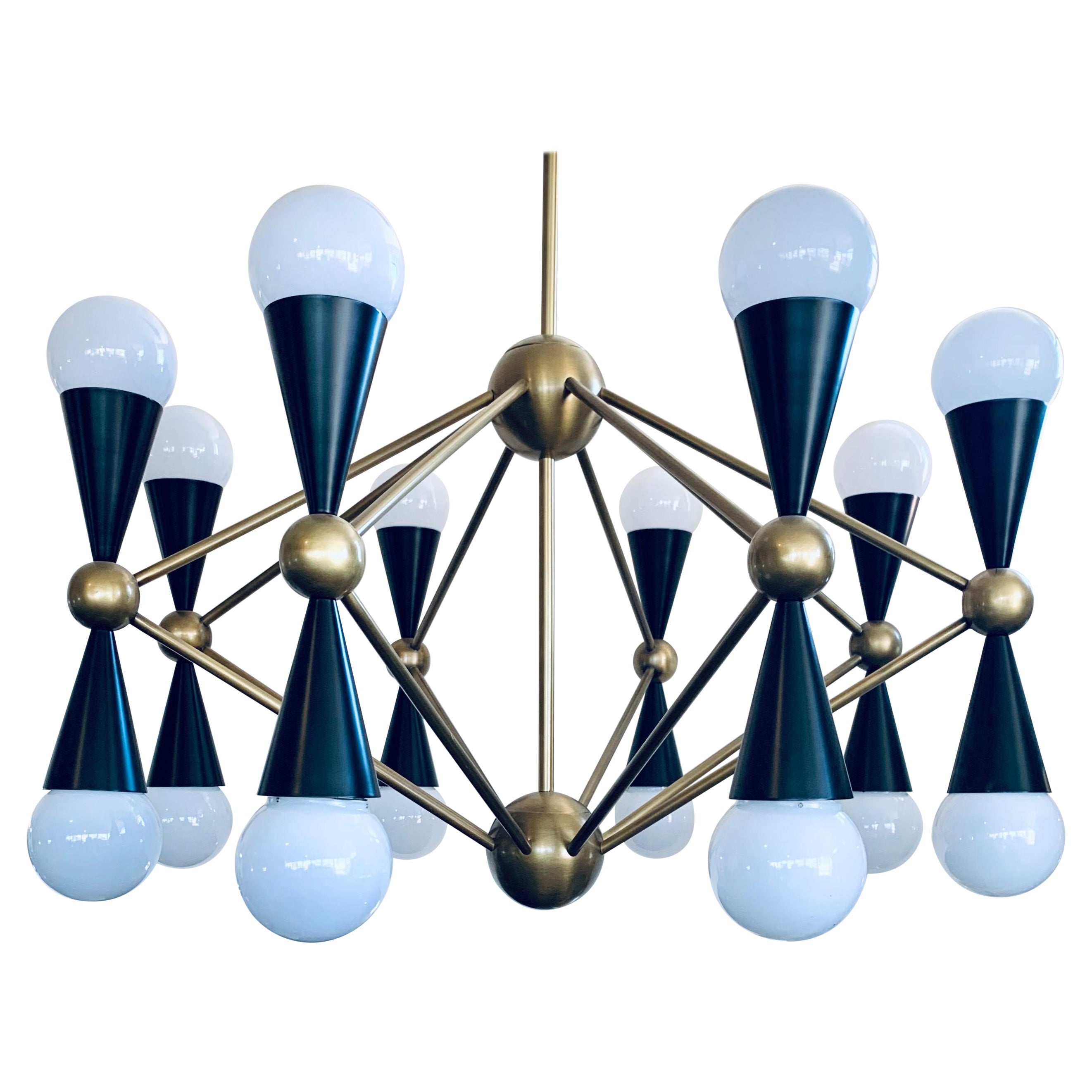 Jonathan Adler Black and Brass Caracas Sixteen-Light Chandelier