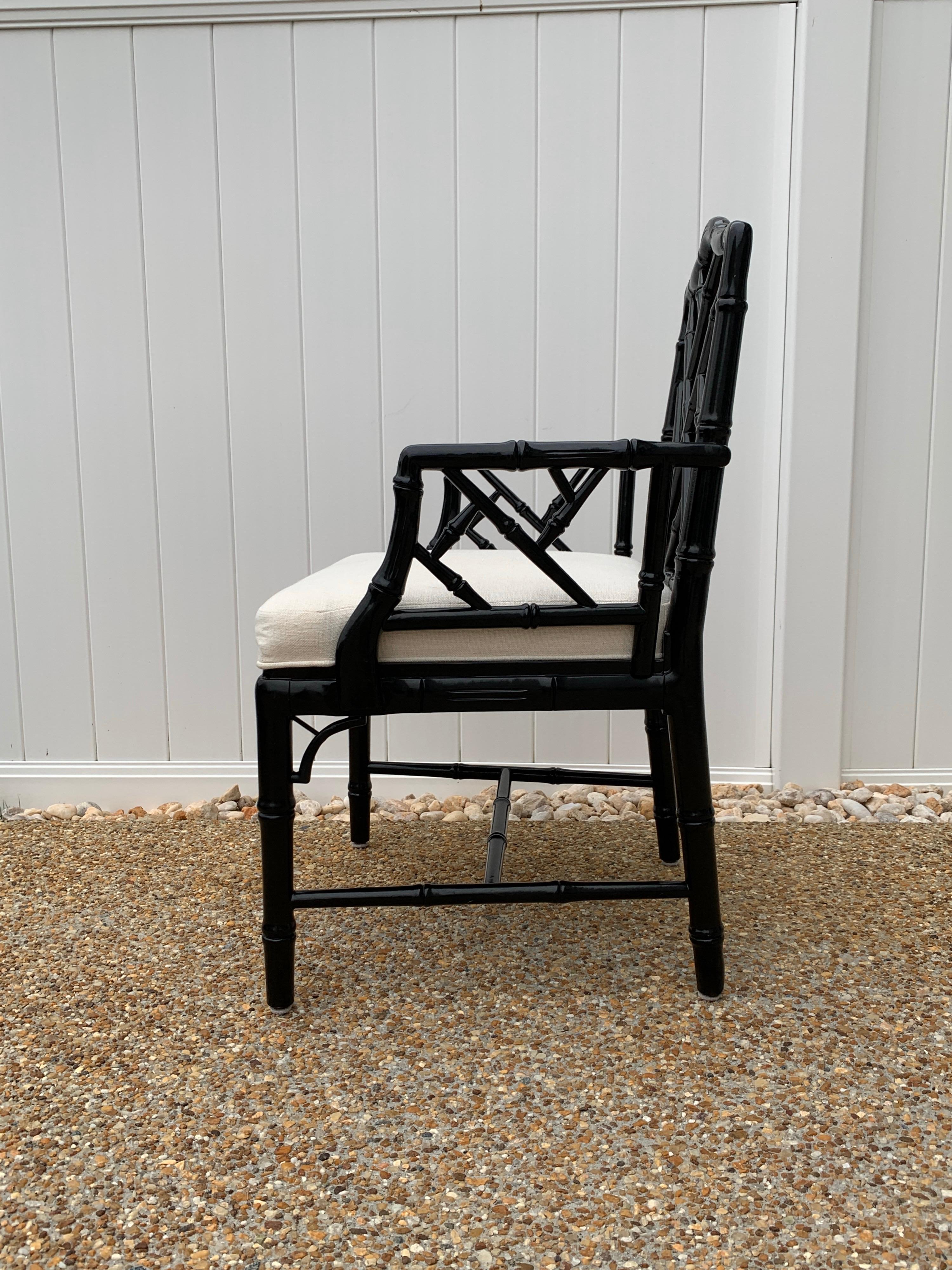 Jonathan Adler Black Lacquered Faux Bamboo Chippendale Chairs, Pair For Sale 1