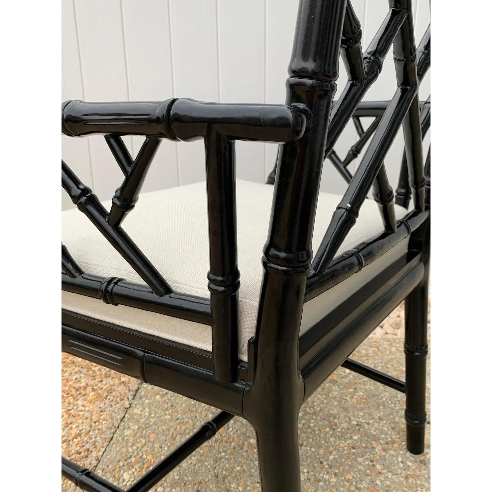 Jonathan Adler Black Lacquered Faux Bamboo Chippendale Chairs, Pair For Sale 2