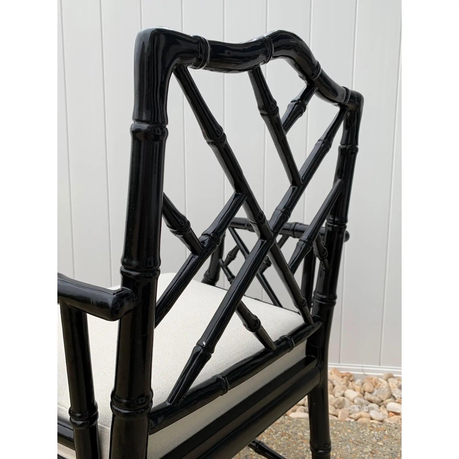 Jonathan Adler Black Lacquered Faux Bamboo Chippendale Chairs, Pair For Sale 3