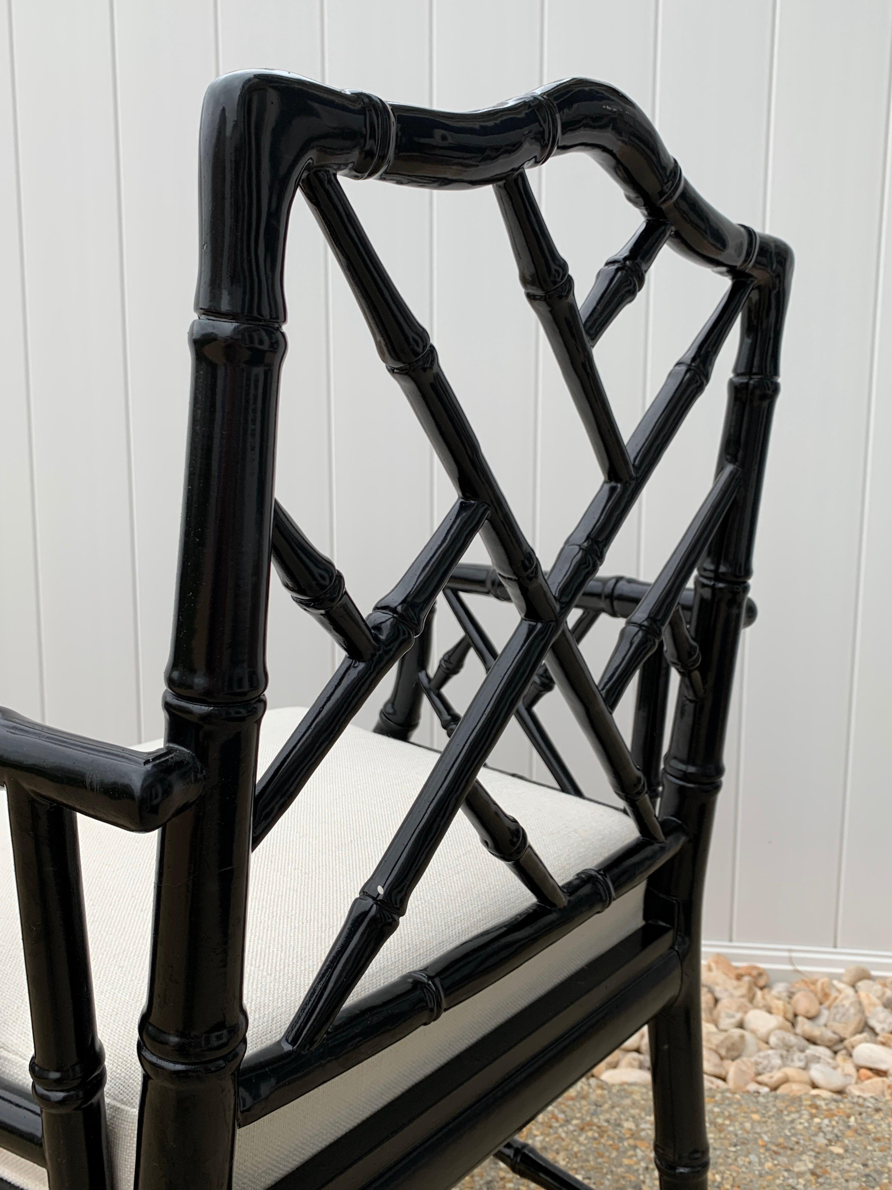 Jonathan Adler Black Lacquered Faux Bamboo Chippendale Chairs, Pair For Sale 10