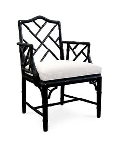 Jonathan Adler Black Lacquered Faux Bamboo Chippendale Chairs, Pair