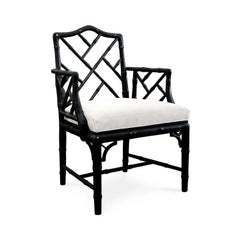 Jonathan Adler Black Lacquered Faux Bamboo Chippendale Chairs, Pair