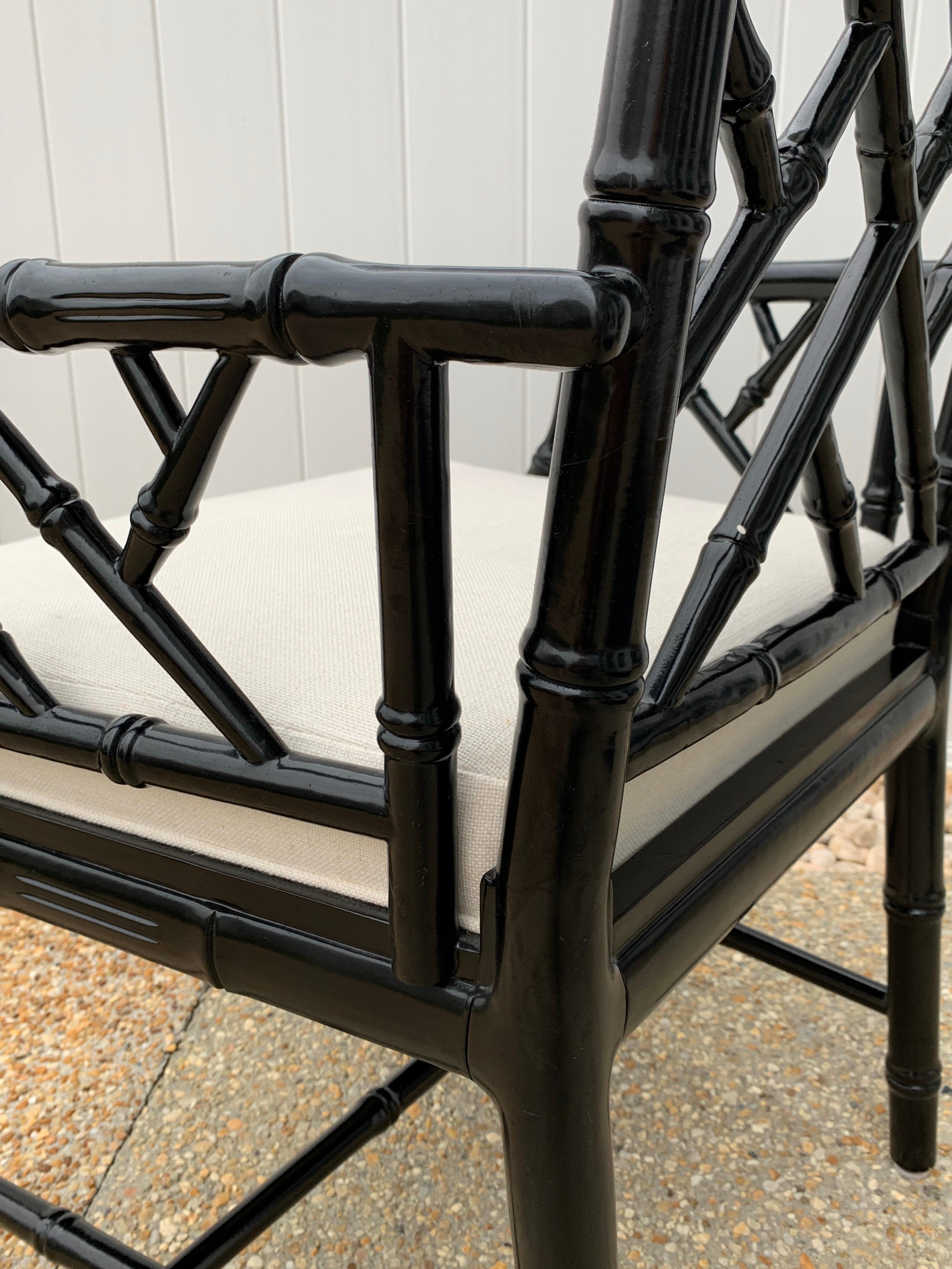 Jonathan Adler Black Lacquered Faux Bamboo Chippendale Chairs, Pair For Sale 11