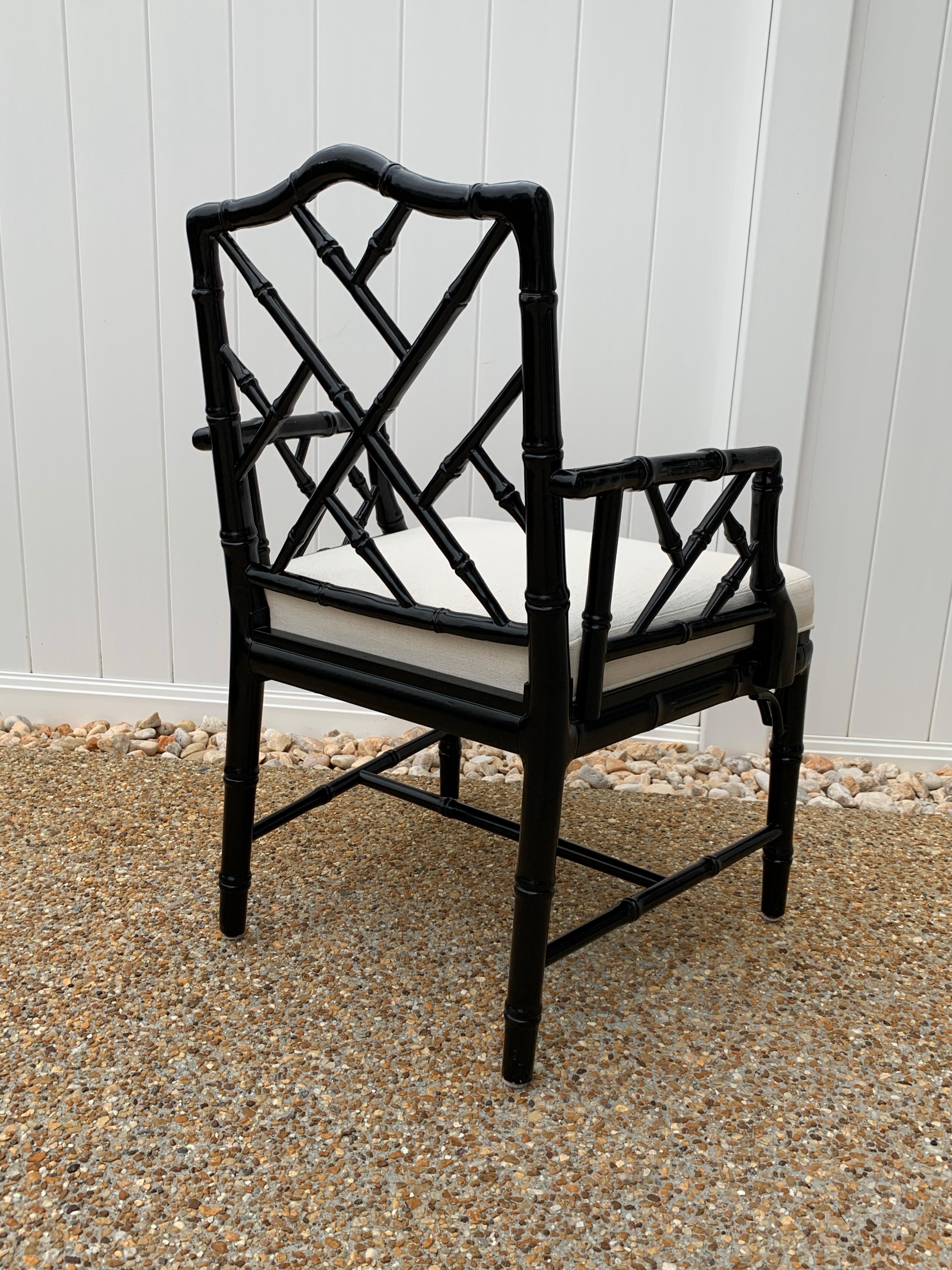 Jonathan Adler Black Lacquered Faux Bamboo Chippendale Chairs, Pair In Good Condition For Sale In Richmond, VA