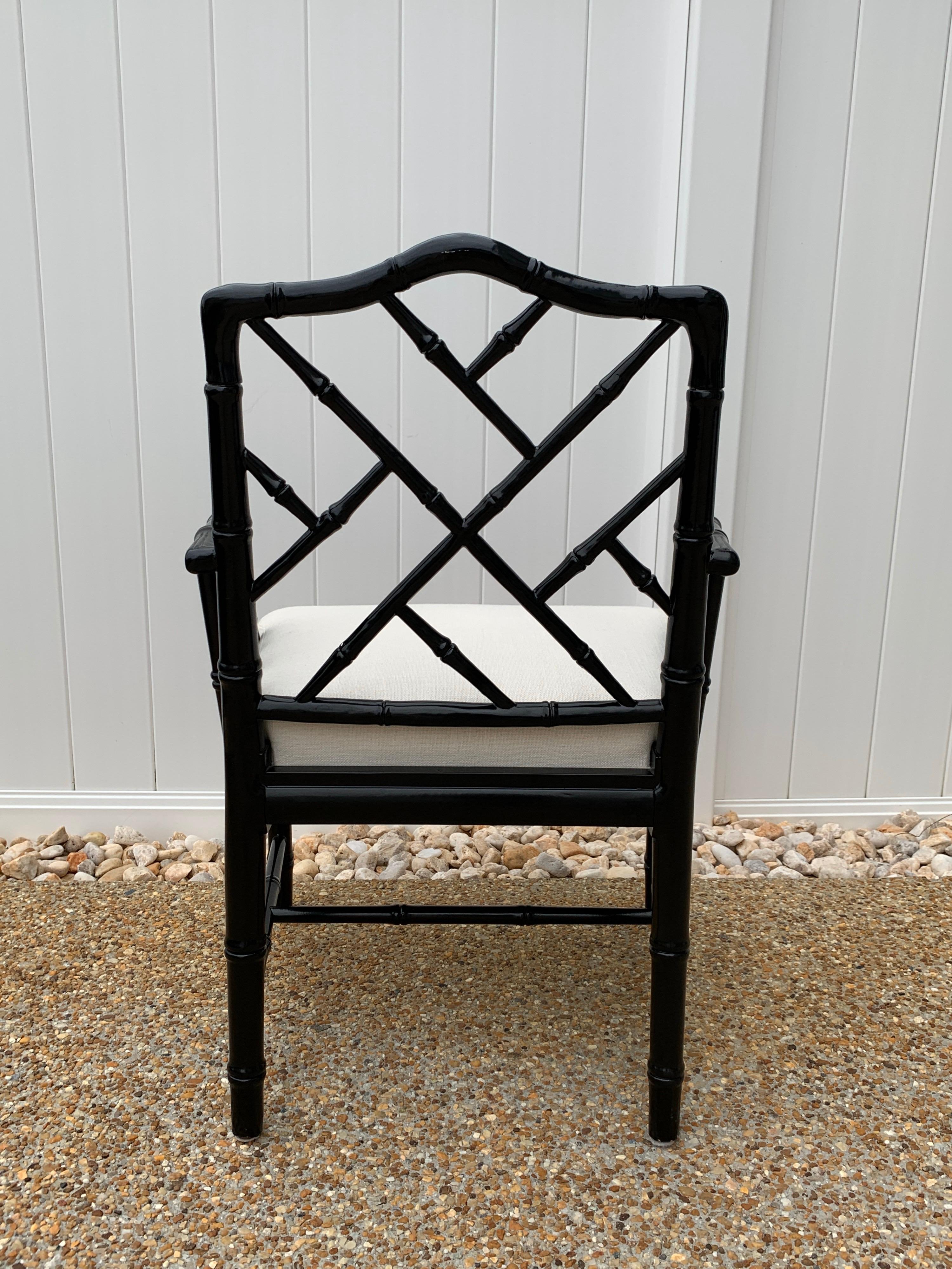 Contemporary Jonathan Adler Black Lacquered Faux Bamboo Chippendale Chairs, Pair