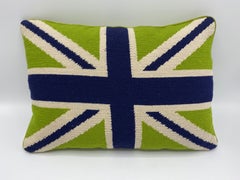 Jonathan Adler Blue, Green, and White Union Jack Needlepoint Pillow