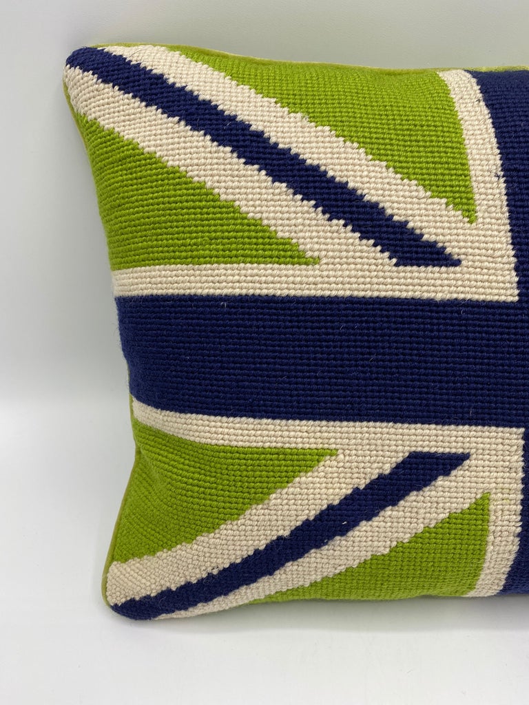 Jonathan Adler Blue, Green, and White Union Jack Needlepoint Pillow at