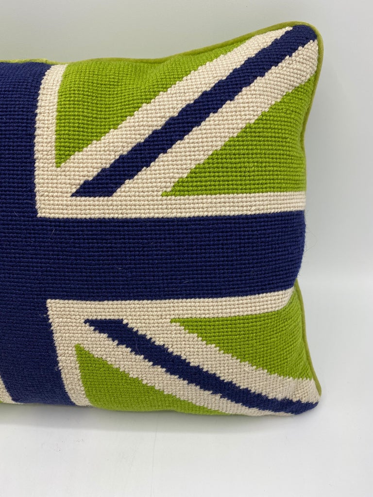 Jonathan Adler Blue, Green, and White Union Jack Needlepoint Pillow at
