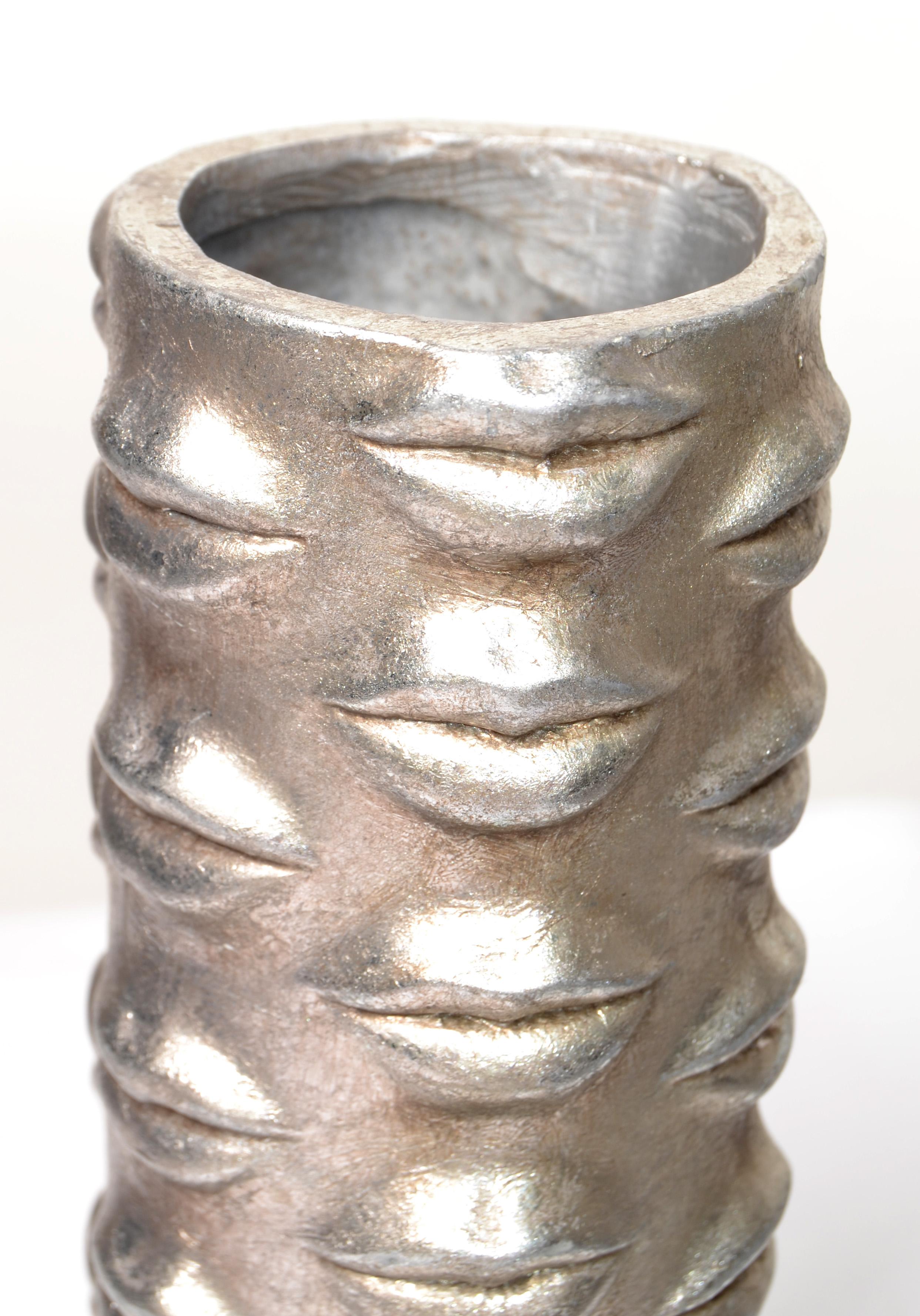 Hand-Crafted Jonathan Adler Modern Silver Lip Vase Romeo and Juliet Thy Lips Are Warm Scene For Sale
