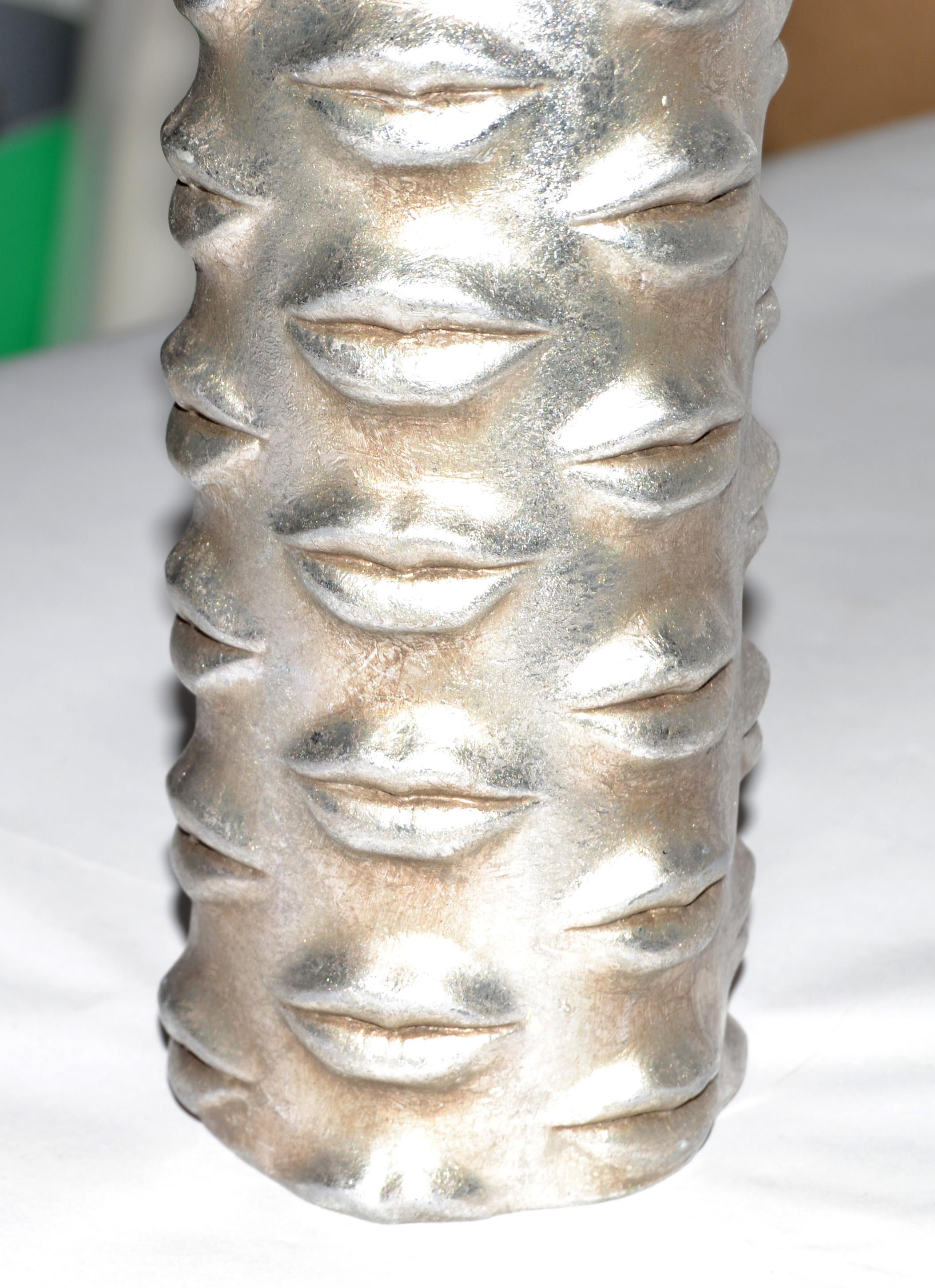 Contemporary Jonathan Adler Modern Silver Lip Vase Romeo and Juliet Thy Lips Are Warm Scene For Sale