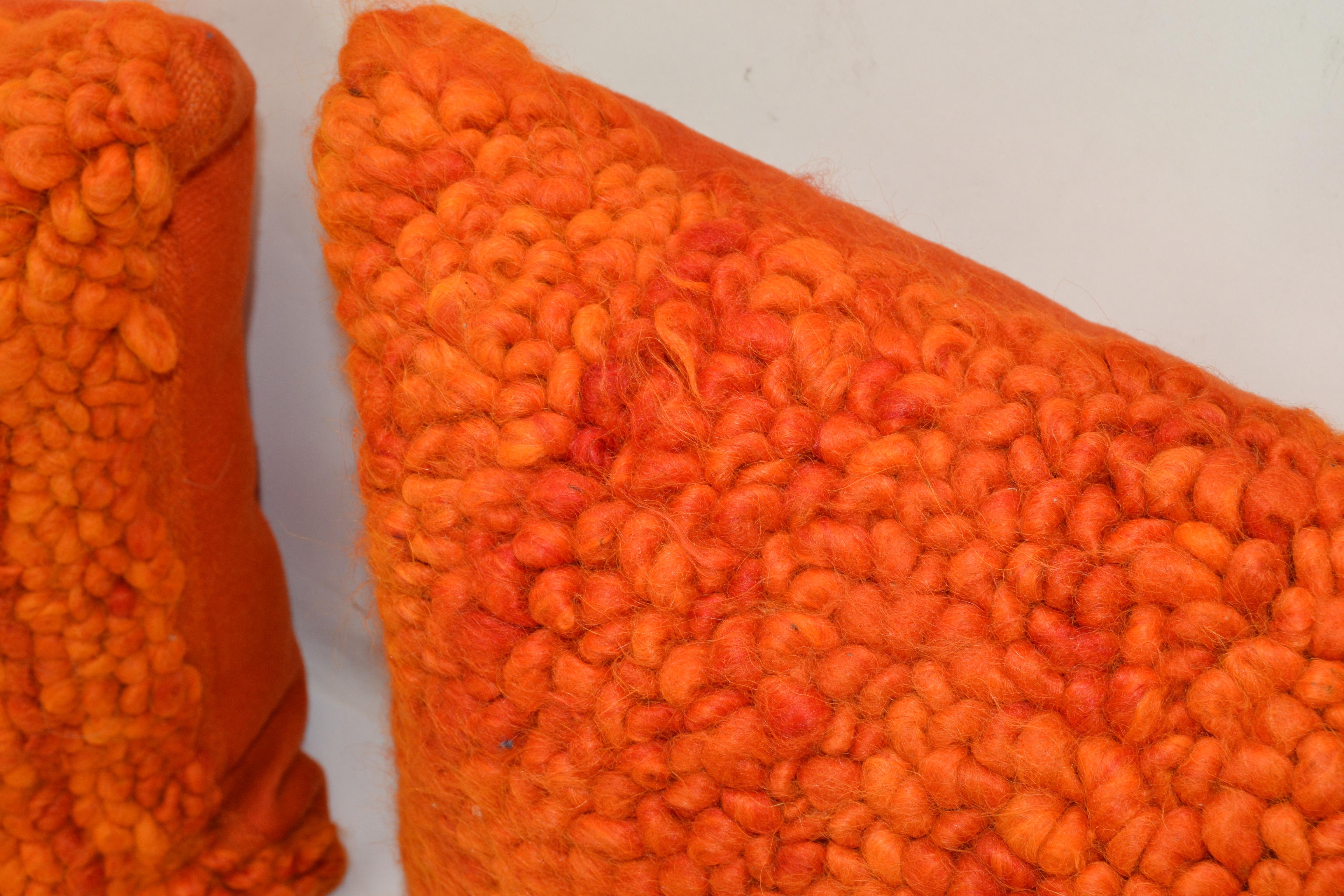 Hand-Crafted Jonathan Adler Orange Flair Primaloft Down-Filled Pillows Mid-Century Modern Set For Sale