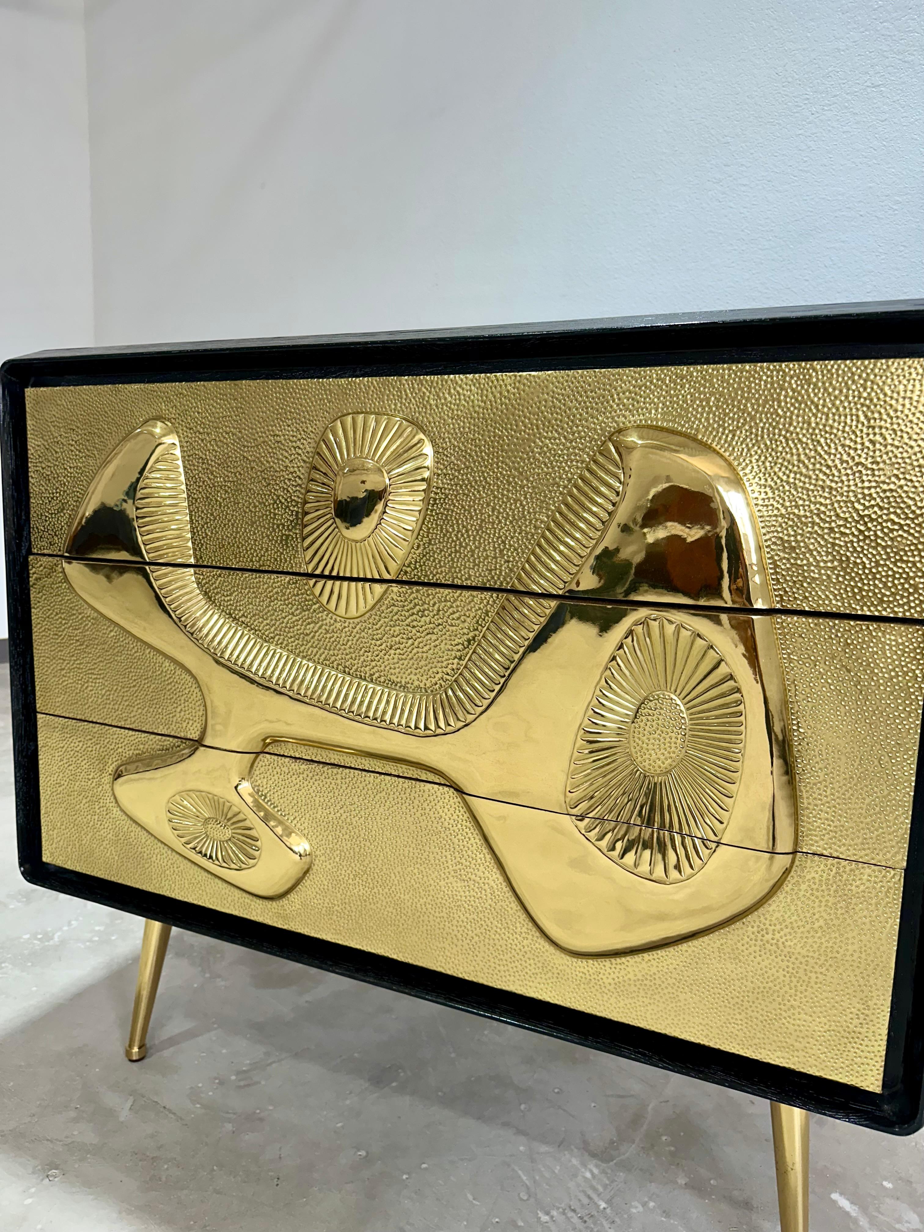 Jonathan Adler ‘Reform’ Chest Three Drawer Dresser in Brass and Ebonized Wood 6