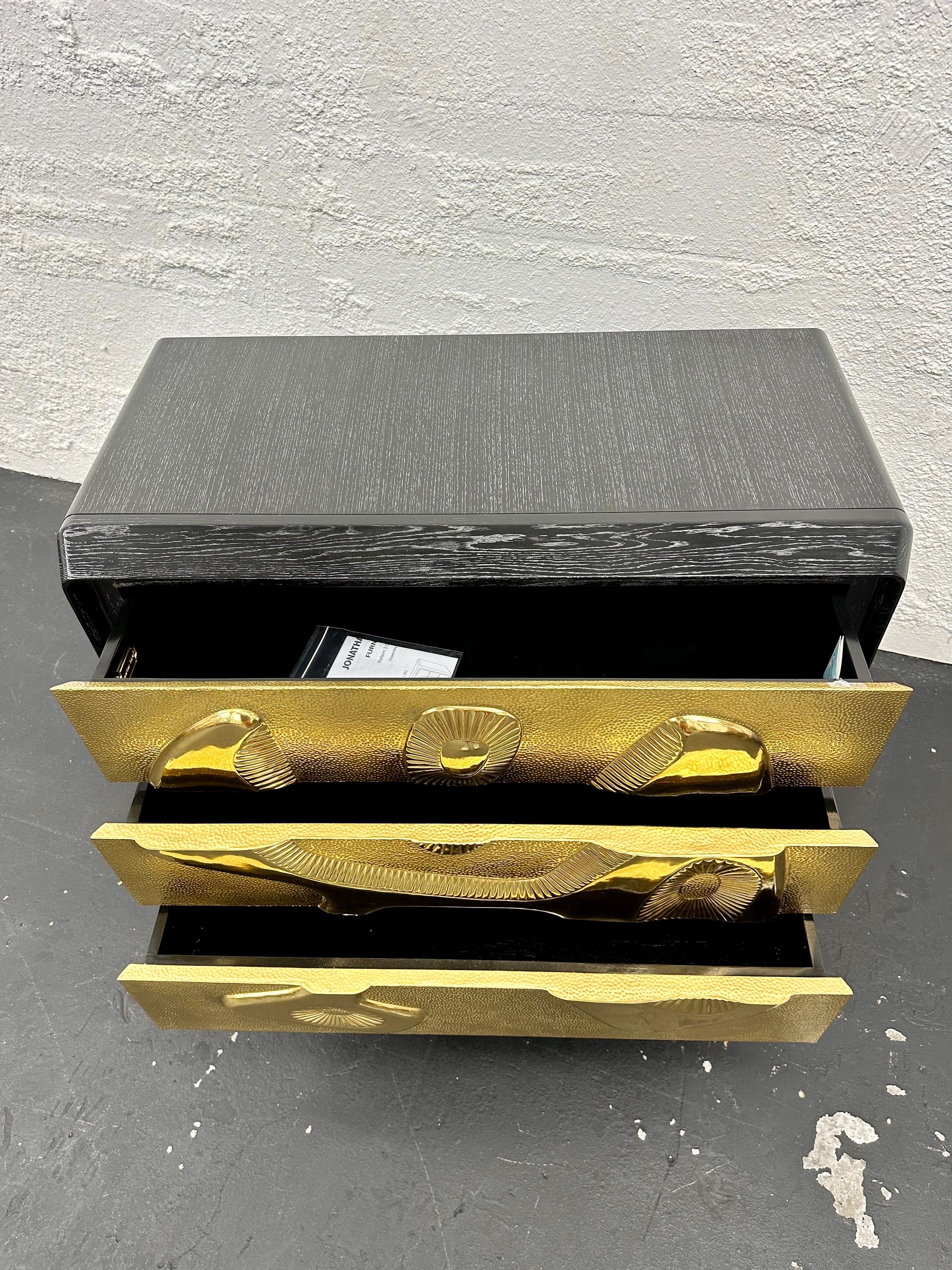 Jonathan Adler ‘Reform’ Chest Three Drawer Dresser in Brass and Ebonized Wood 1
