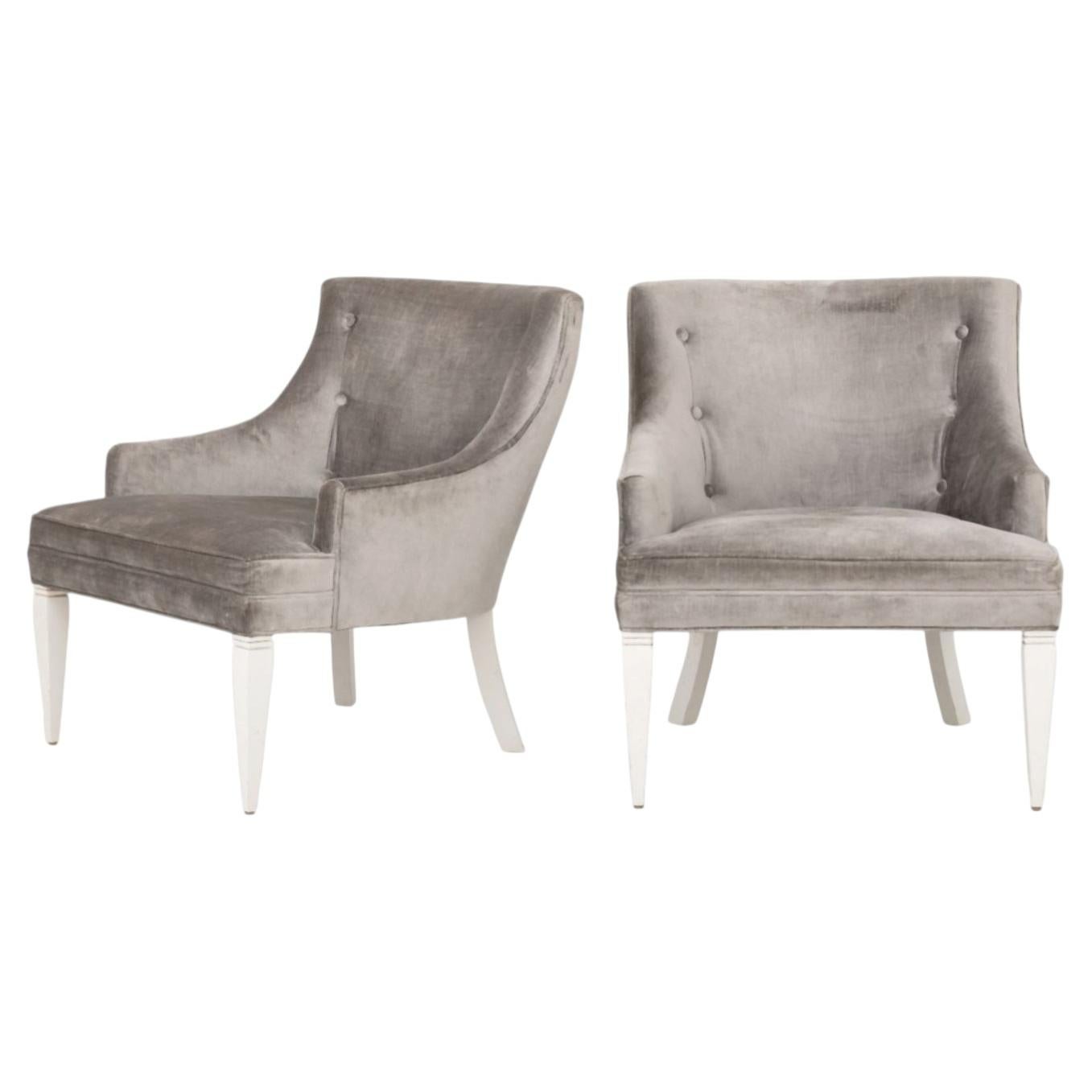 Paire de fauteuils rembourrés en velours gris Jonathan Adler