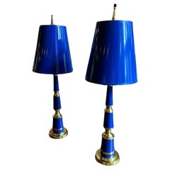 Jonathan Adler Versailles Collection Buffet Lamps in Cobalt and Brass - A Pair